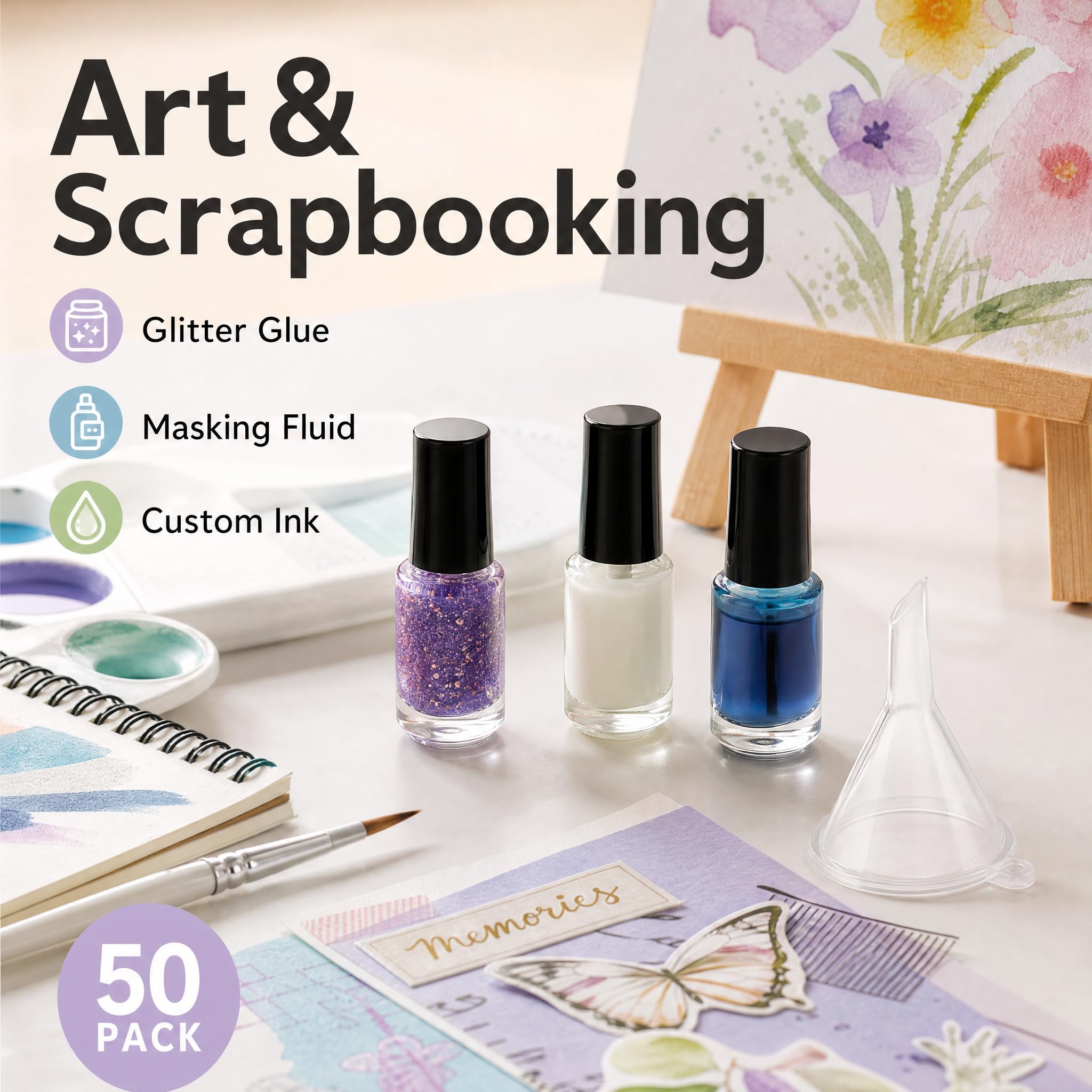 ZENFUN Lot de 50 flacons de vernis à ongles vides de 5 ml avec bouchon pinceau, récipients transparents pour vernis à ongles avec 6 entonnoirs en vrac, flacons rechargeables en verre pour nail art