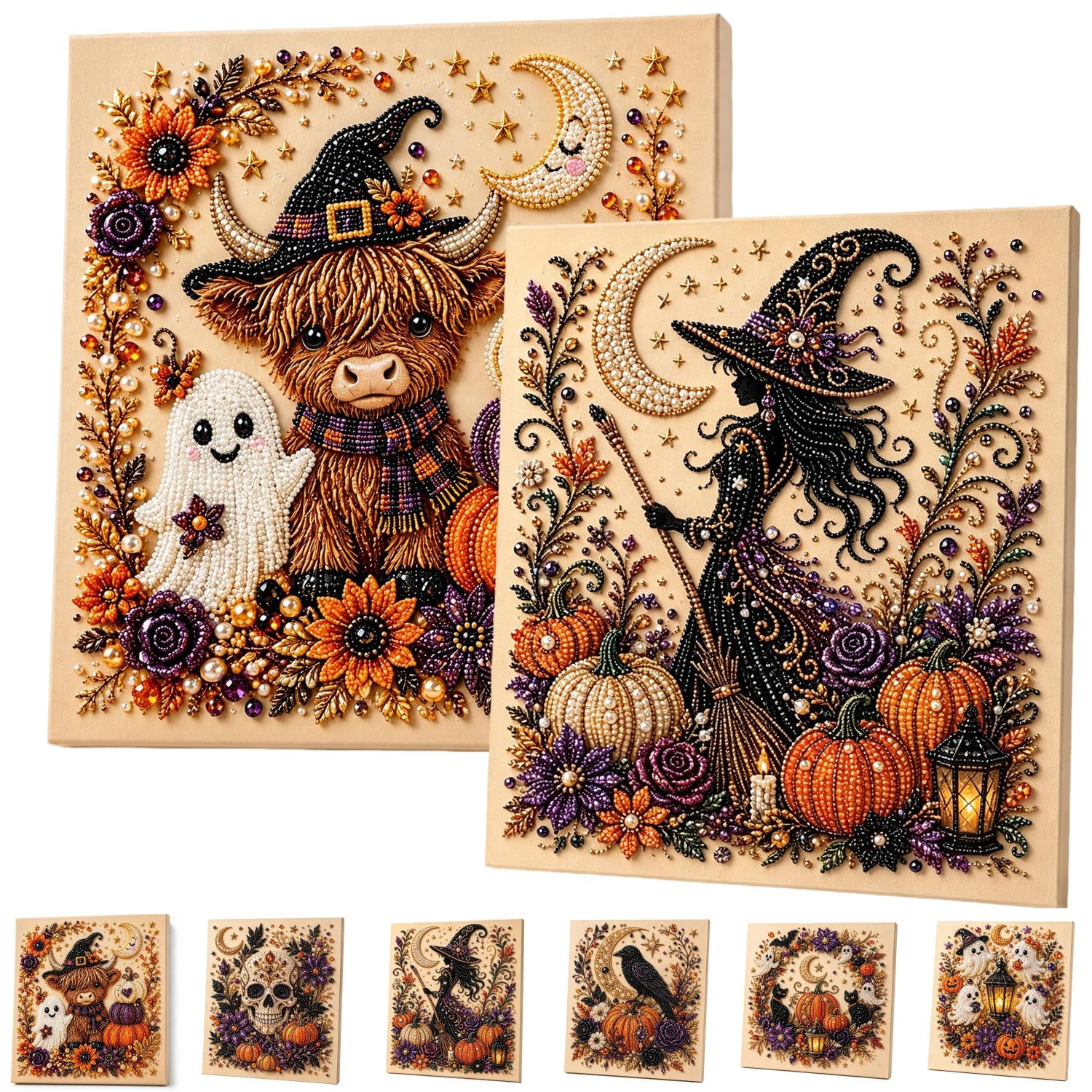 ByteCraft Halloween Ghost Pearl Diamond Art DIY Kit, Spooky Cute 3D Pearl Diamond Painting Crafts Kits for Adults, Beginner DIY Fall Home Decor Wall Art, Beginner DIY Seasonal Party Gift (2pcs B)