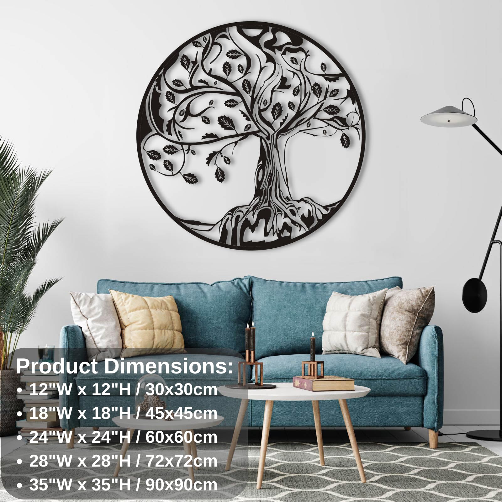 Décoration Murale Arbre De Vie - Plaque Ronde En Métal Noir, 30x30 Cm - Pour Intérieur Et Extérieur