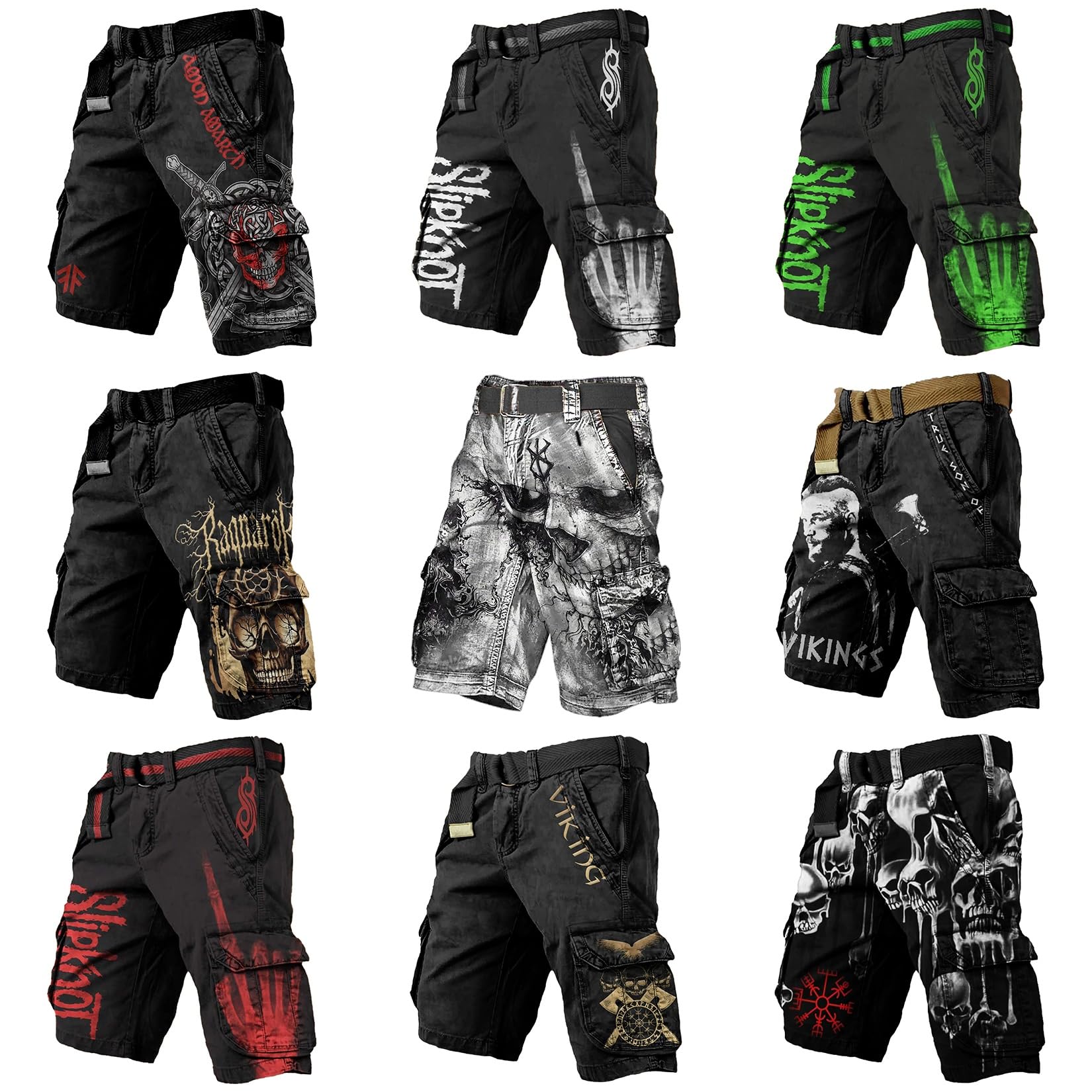 Pantaloncini uomo stampa 3D teschio fresco grafica vichingo tatuaggio estate viaggio escursionismo cargo lavoro esterno