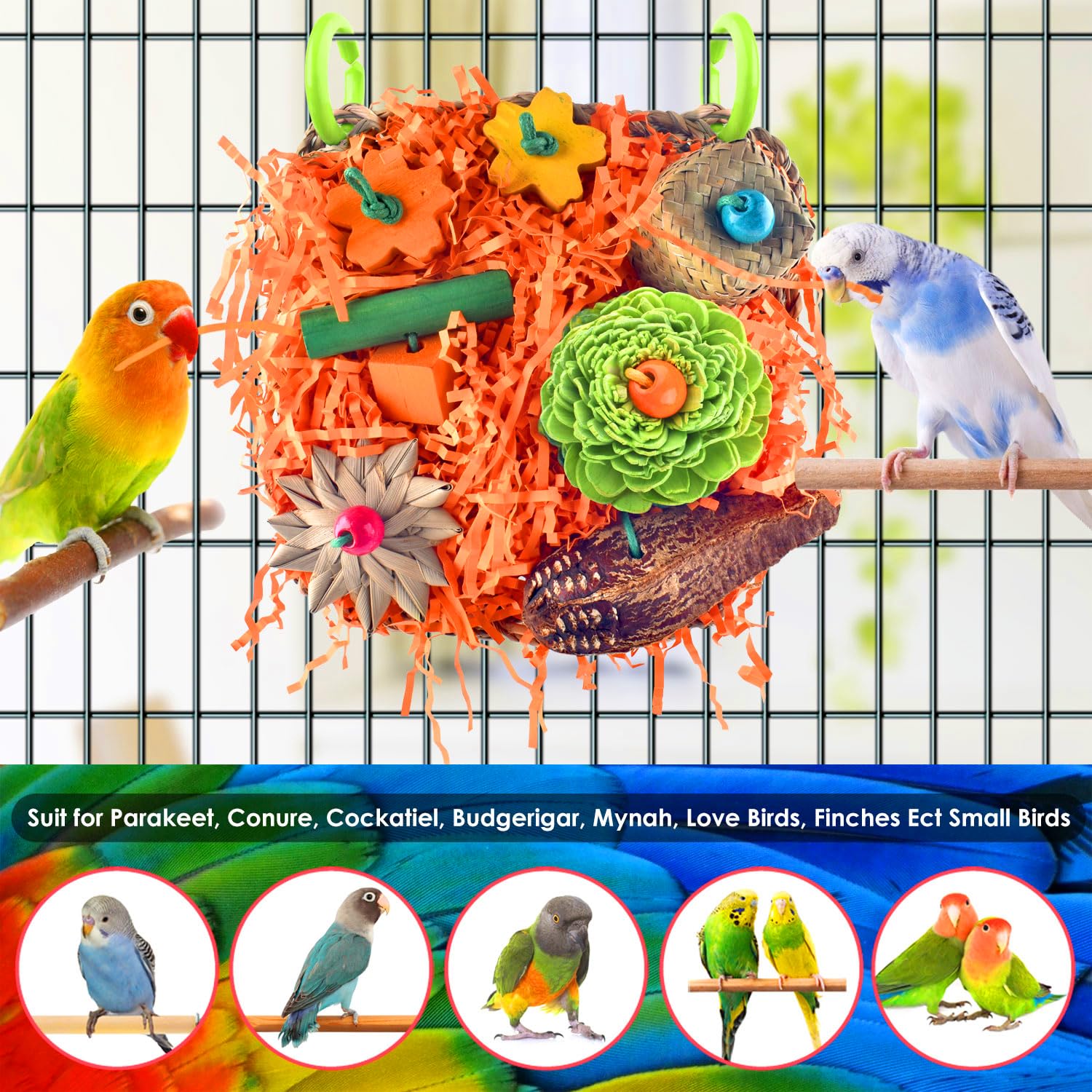 KATUMO Bird Toys, Conure Grass Mat Shredder Toys Parakeet Toys Parrot Foraging Toys for Cockatiel Conure Lovebird Parakeet Small to Medium Birds - image 6