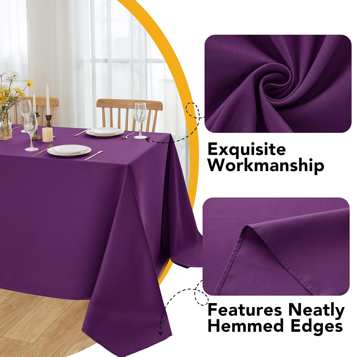 6-Pack Purple Tablecloths for Square Tables, 54 x 54 Inches, Stain-Resistant Polyester Fabric for 2 Foot Tables - Washable Table Covers for Weddings, Banquets, Birthday Parties, Events thumbnail