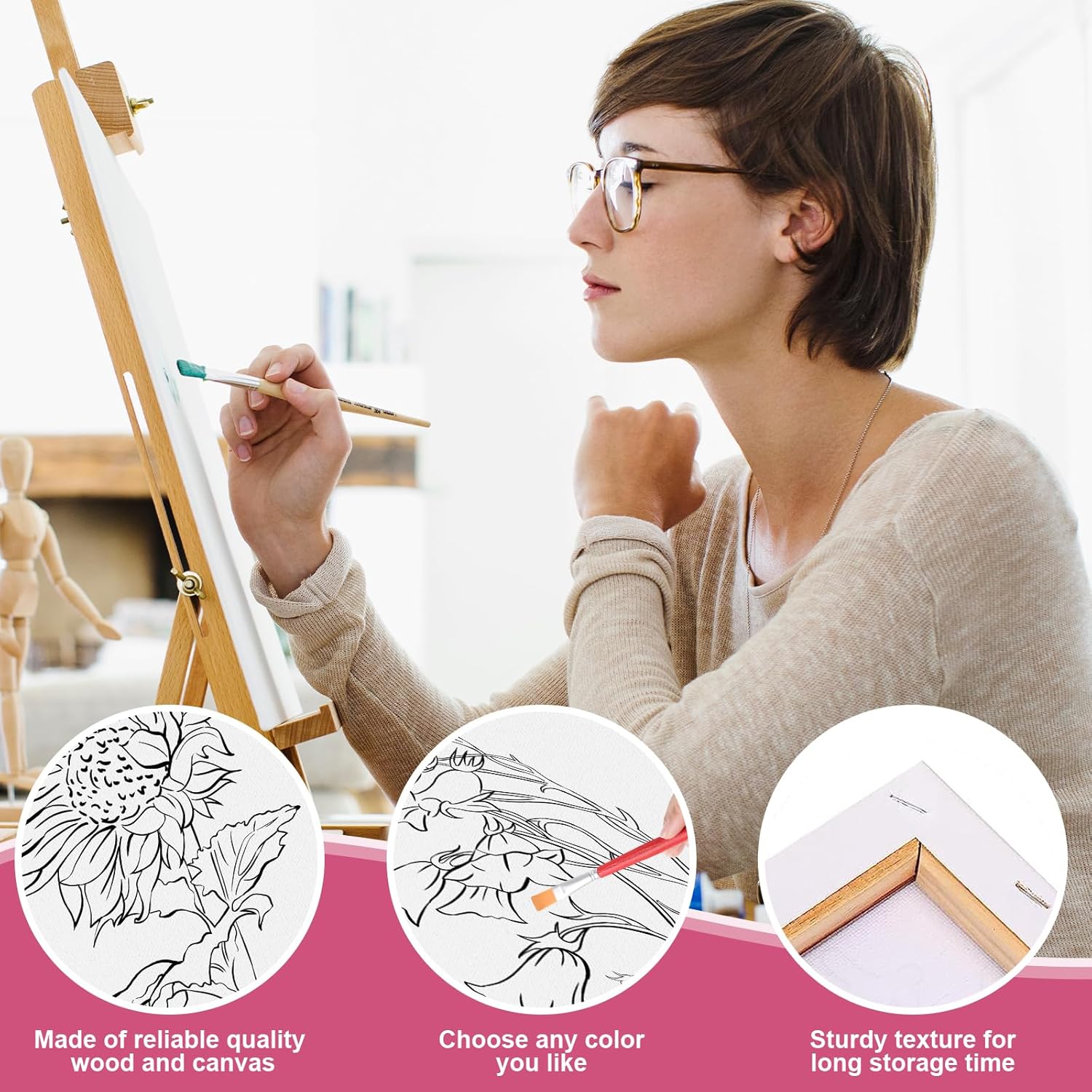 COCHIE 8 Pack 8x10 Inches Flowers Theme Pre Drawn Canvas to Paint, Pre-Printed Canvas for Ladies Sip and Paint Party Favor, Pre Sketched Canvases for Painting for Adults