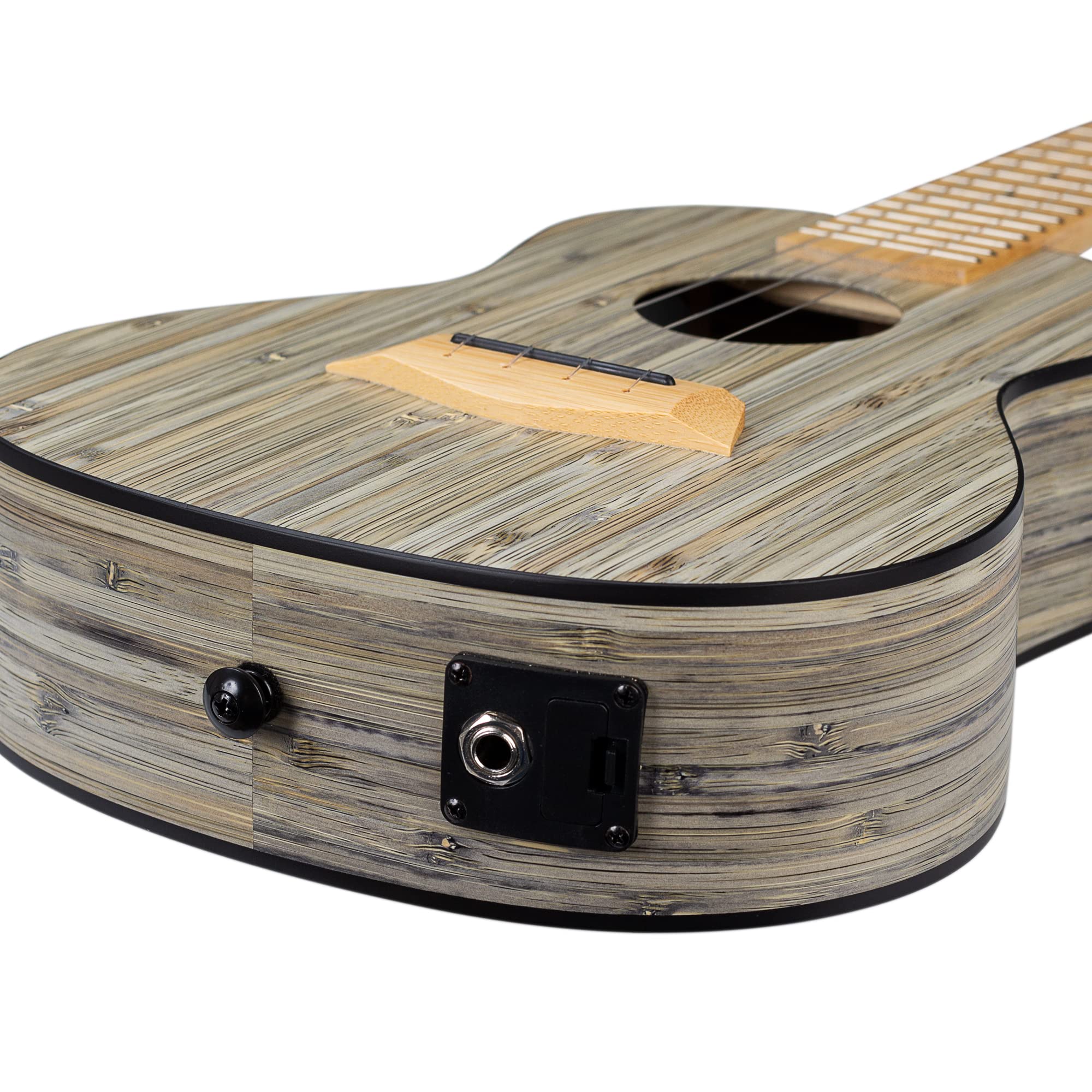 Cascha E-Bamboo Graphit Sopran Ukulele Erwachsene & Kinder - inkl. 3 Plektren & Tasche - Bambus-Ukulele als Bühnenbegleiter - hochwertige Carbon-Saiten - integriertes Stimmgerät & 3-Band-Equalizer