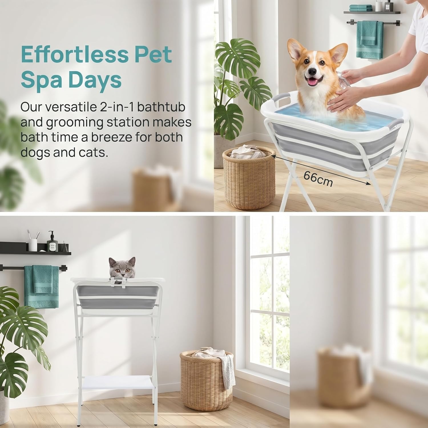 Foldable 2-in-1 Elevated Pet Bathtub - Collapsible Dog Washing Station for Grooming, Bathing, and Showering - Portable Pet Bathing Basin for Dogs and Cats