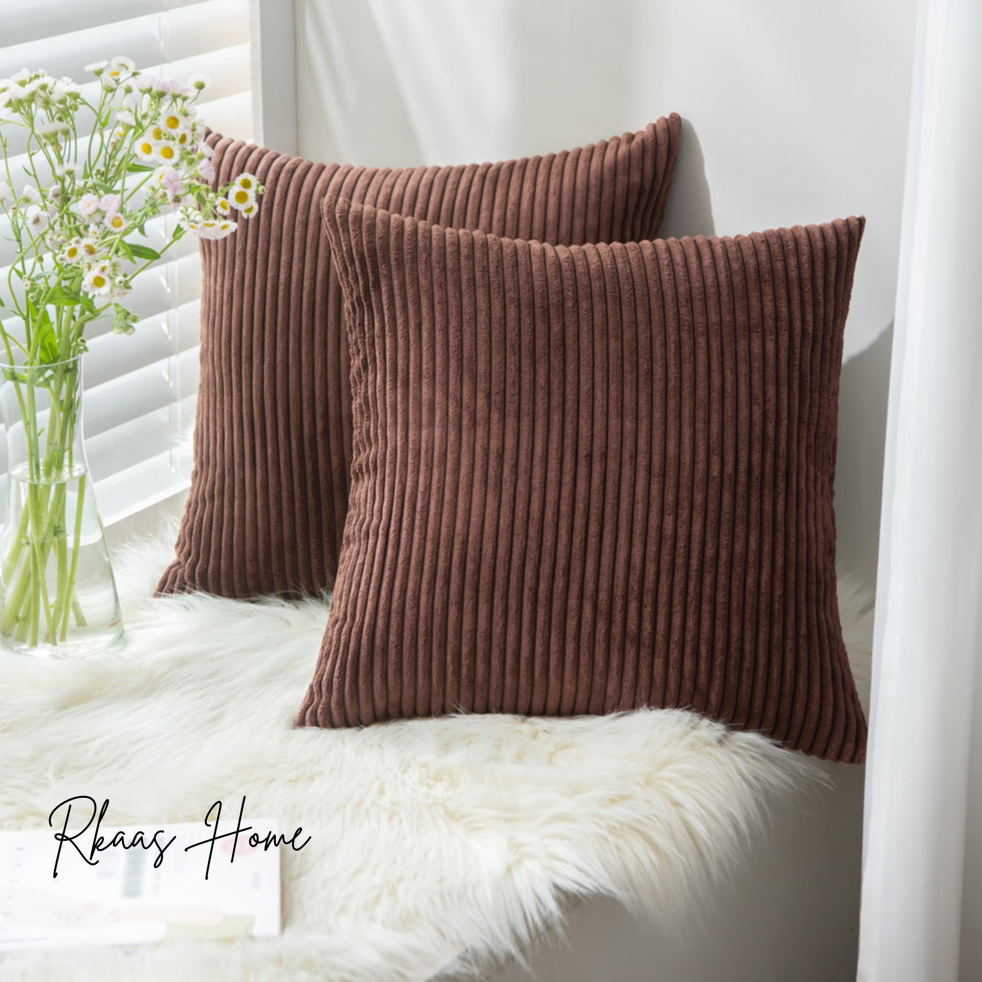 RKAAS HOME Pack of 4 Super Soft Decorative Luxurious Corduroy Square Cushion Cover for Living Room Sofa Couch Bed 55cm x 55cm 22x22 Inches (Pack of 4 - Image 3