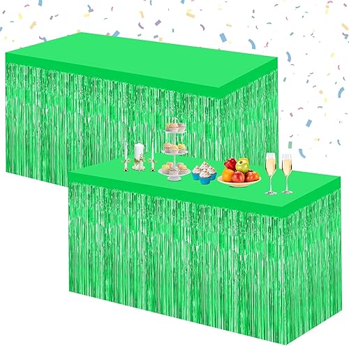 Miniatura 11 de Morcheiong Paquete de 2 Faldas de Mesa de Flecos de Oropel Arcoíris Desechables de 29.5x108 Pulgadas Banner de Falda de Mesa para Mesas Color del