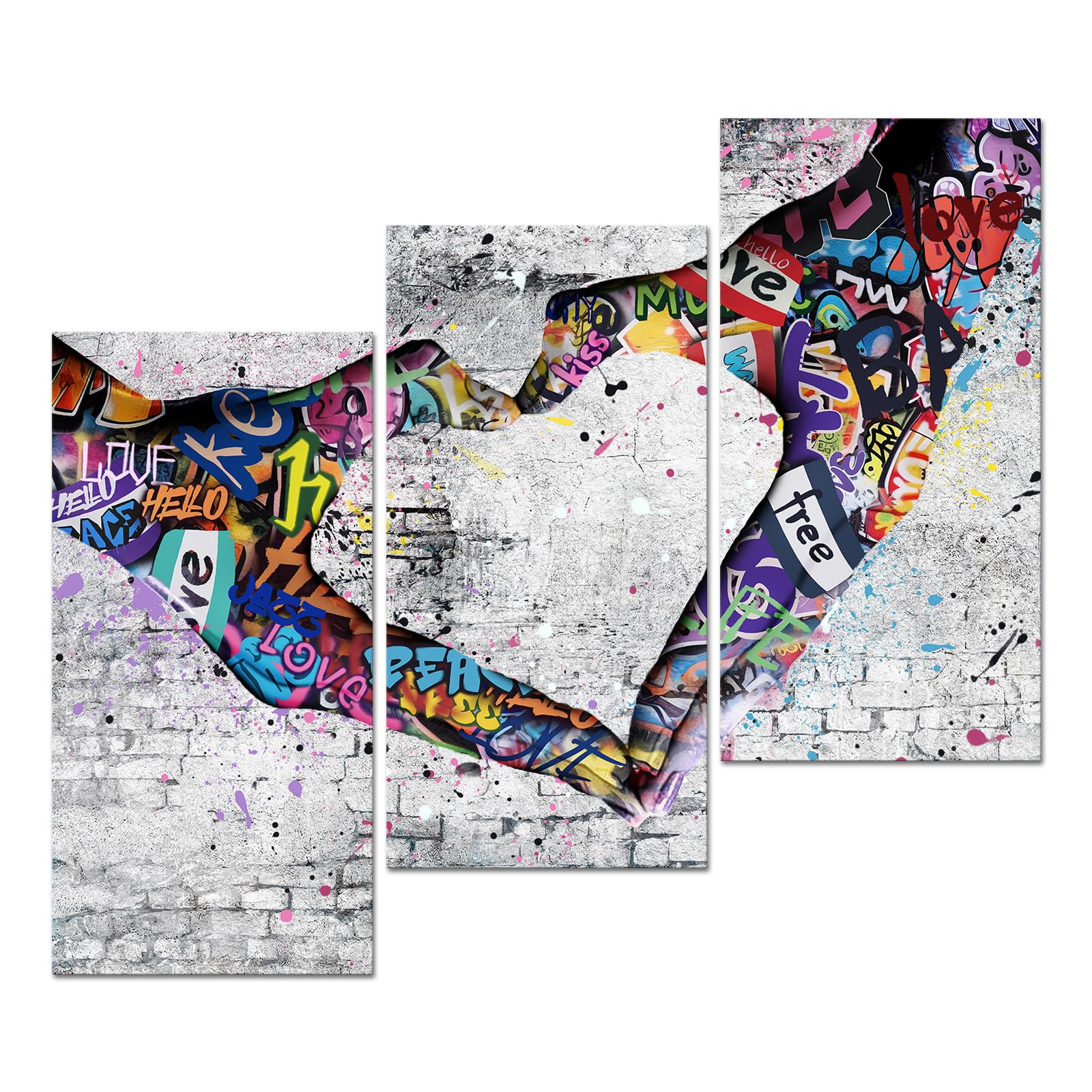 KREATIVE ARTS 3 Pieces Graffiti Paintings Canvas Wall Art Hand Heart Gesture Pop Art Posters Prints Romantic Bedroom Decor Modern Giclee Artwork Framed Ready to Hang Each Panel 12x24 Inches