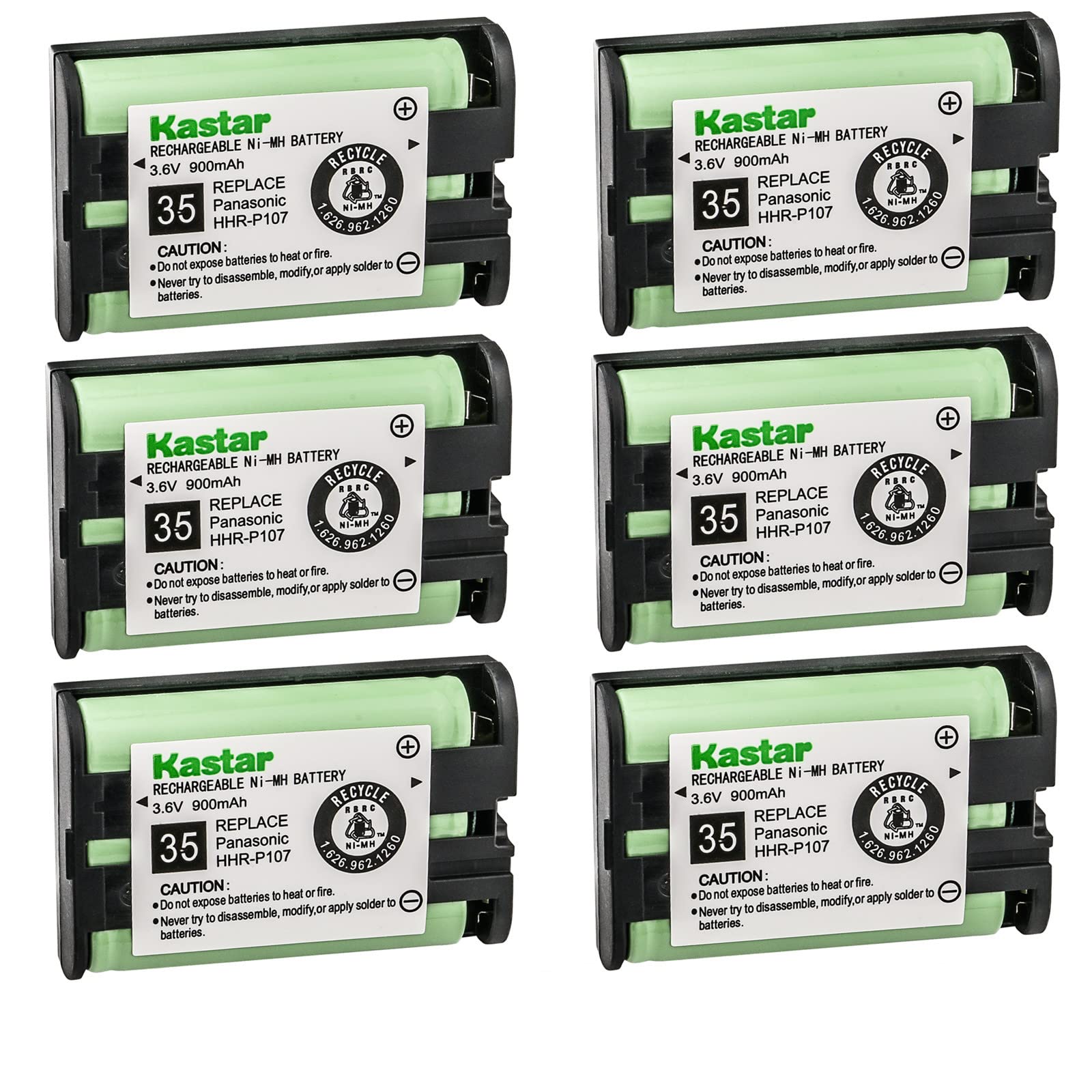 Kastar HHR-P107 Battery (6-Pack), Type 35, NI-MH Battery 3.6V 900mAh, Replacement for Panasonic HHR-P107, HHR-P107A, HHR-P107A/1B, BB-GT1500,