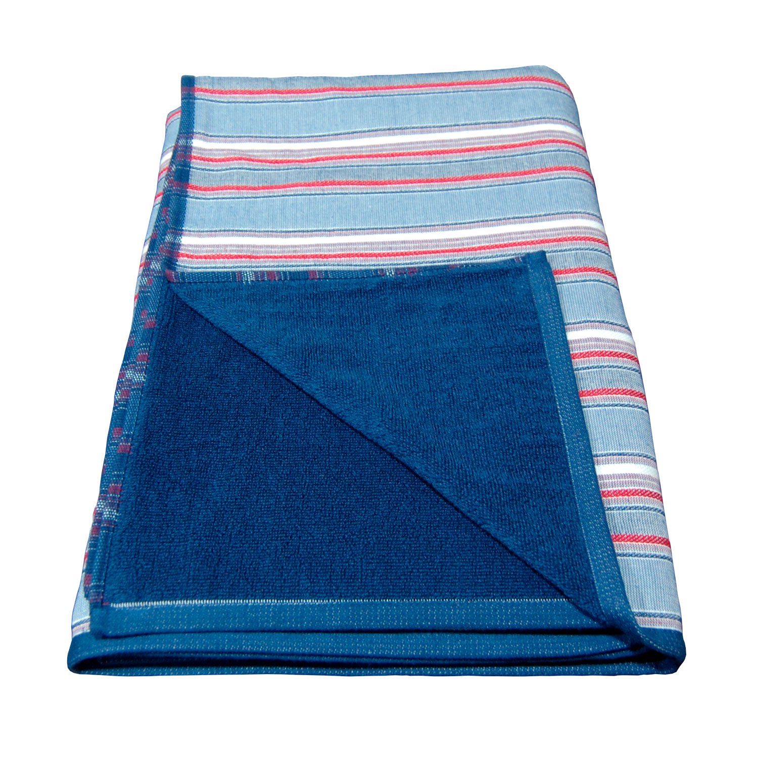 Grande serviette de plage 100 % coton double face Motif rayures Bleu