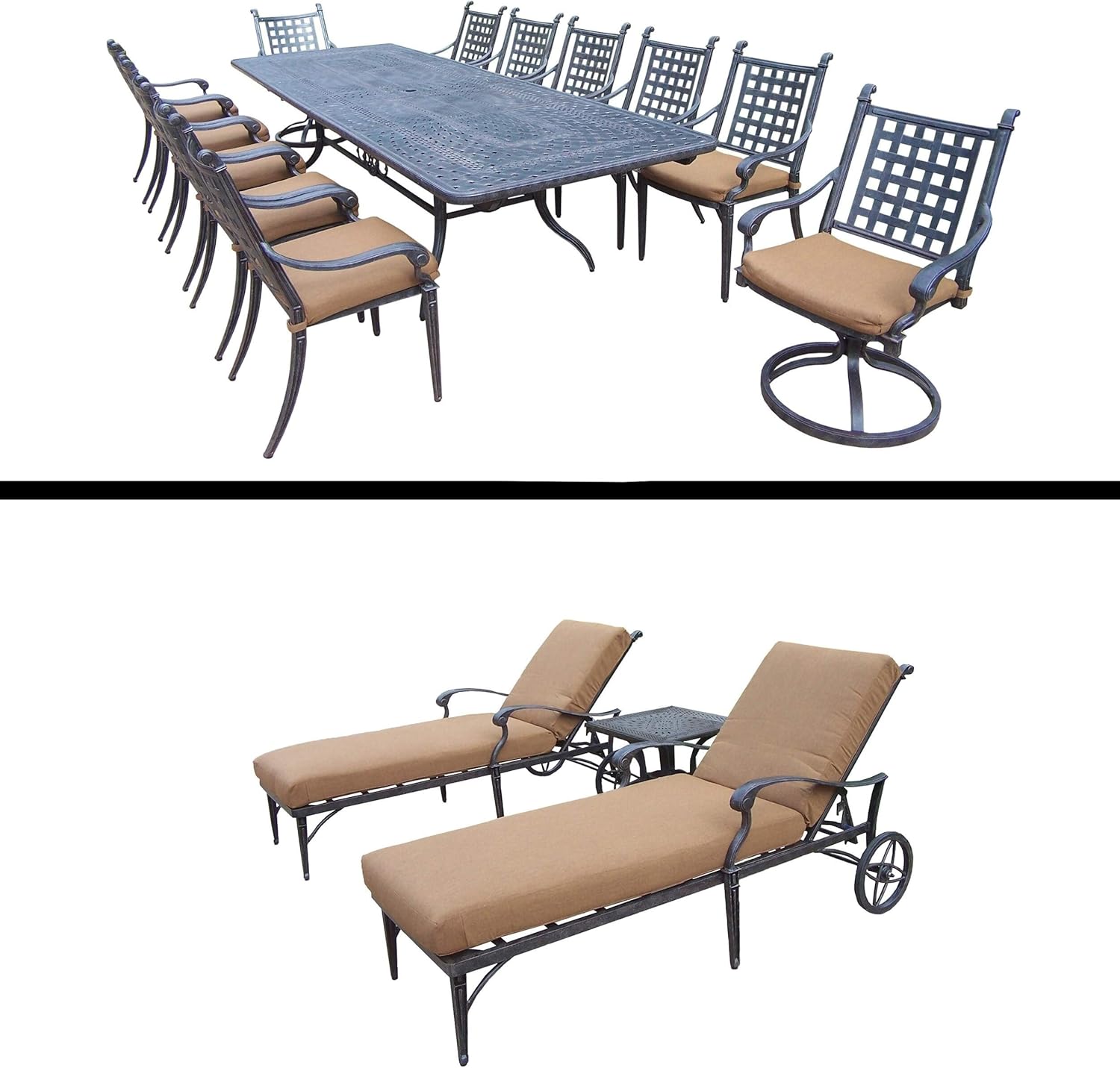 Oakland Living Extendable Table, 10 Chairs, 2 Swivel