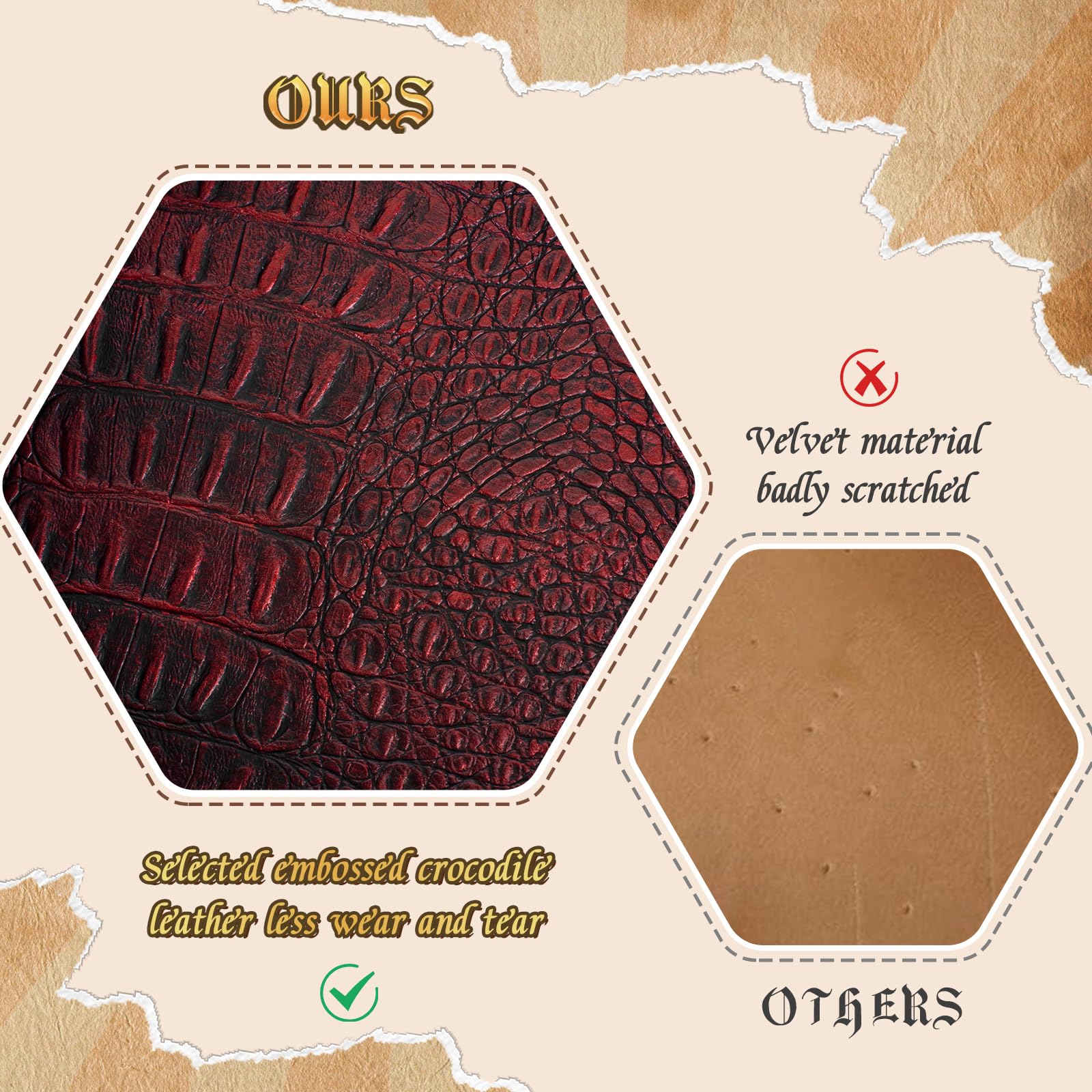 Byhoo Bandeja de Dados DND con patrón de cocodrilo, Bandeja Plegable Hexagonal rodante, Bandeja de Dados Que Brilla en la Oscuridad, Juegos de rol, DND y Juegos de Mesa (Rojo)