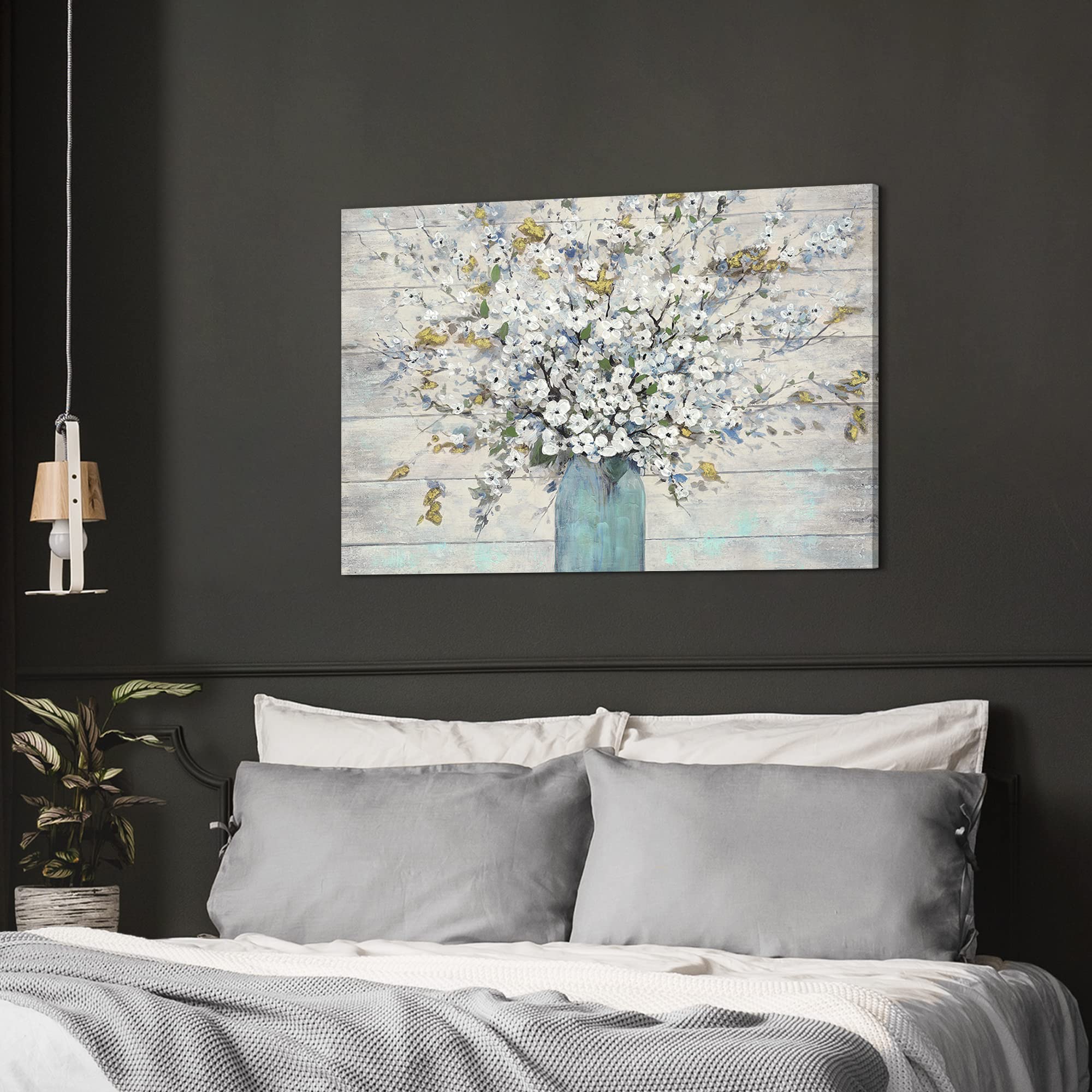 Amazon.co.jp: 抽象的な花のウォールアートキャンバス: 素朴な花の絵画