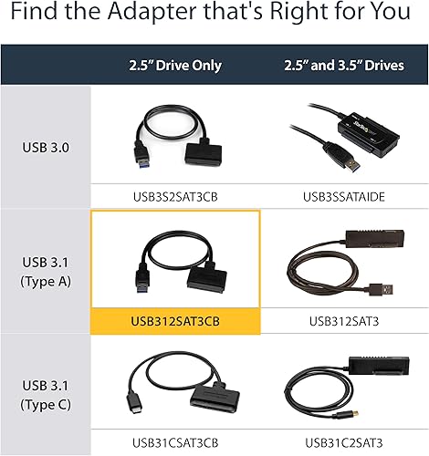 Vista 20 de StarTech.com Cable SATA a USB - Adaptador de disco duro SATA III USB 3.0 a 2.5" - Convertidor externo para transferencia de datos SSD/HDD