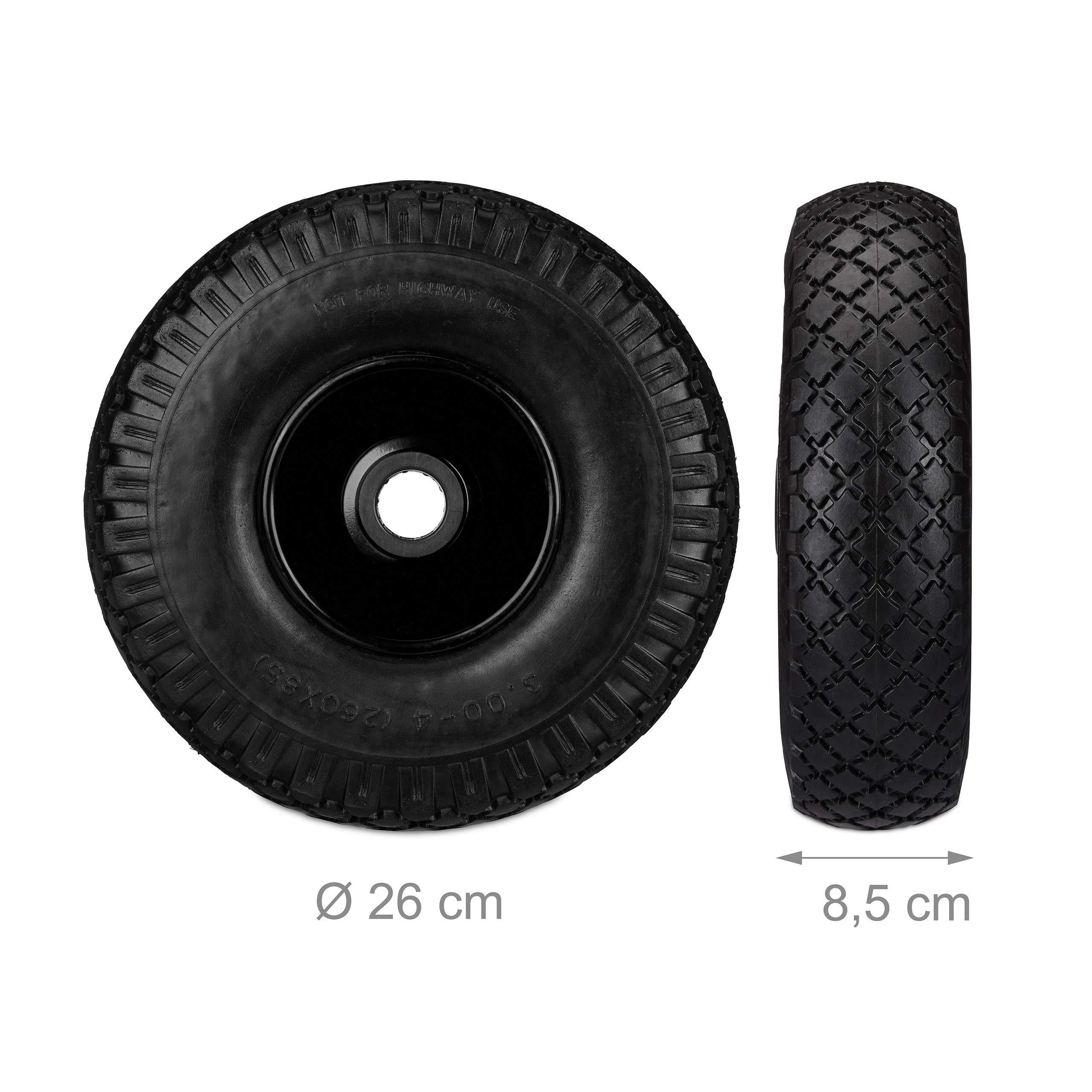 4 x koło do wózka transportowego w zestawie, odporne na przebicie, 3.00-4 opony z pełnej gumy, felga stalowa, oś 25 mm, 100 kg, 260 x 85 mm, czarne