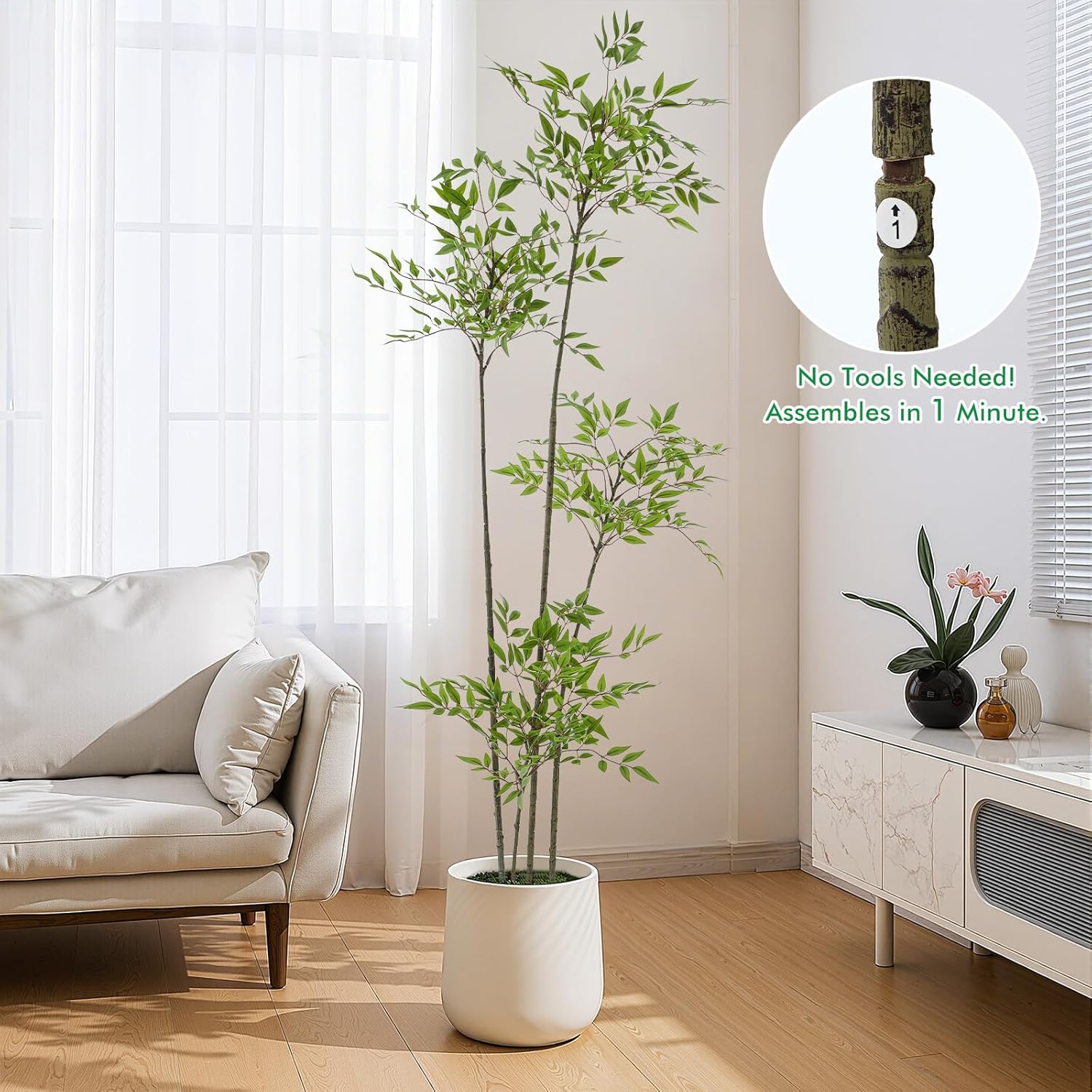 Giegxin 6ft Faux Bamboo Tree Nandina, Artificial Floor Plant, Green | Realistic Tall Foliage Adds Lasting Greenery to Home, Office, or Room Corners with No Watering or Sunlight Needed