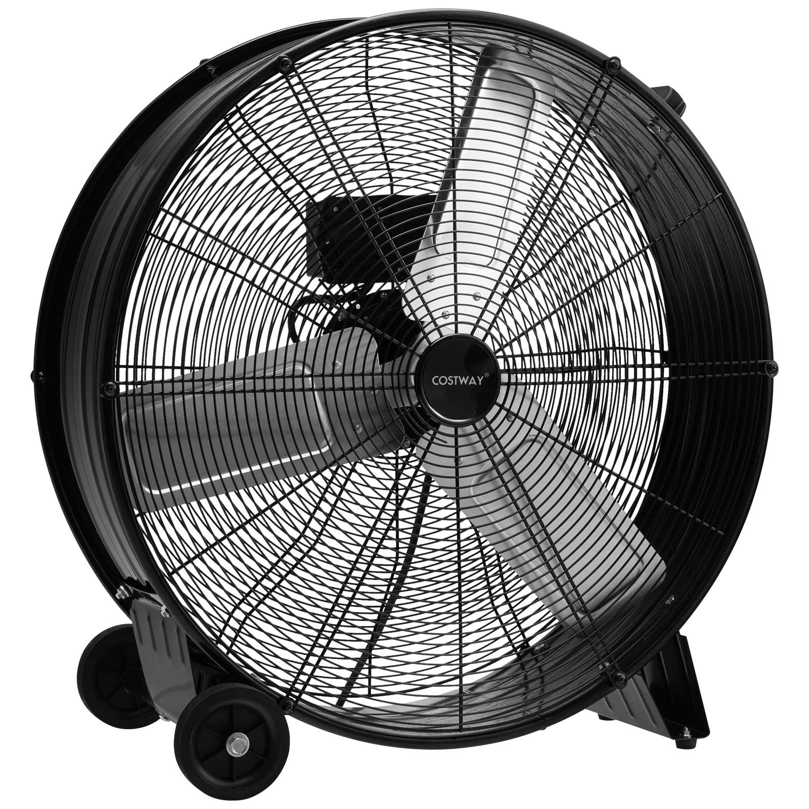 COSTWAY Ventilateur de Sol 24″ Industriel à Volume d'Air Elevé avec 3 Vitesses, 3 Pales en Aluminium, Moteur en Cuivre, Roulettes et Poignée Latérale
