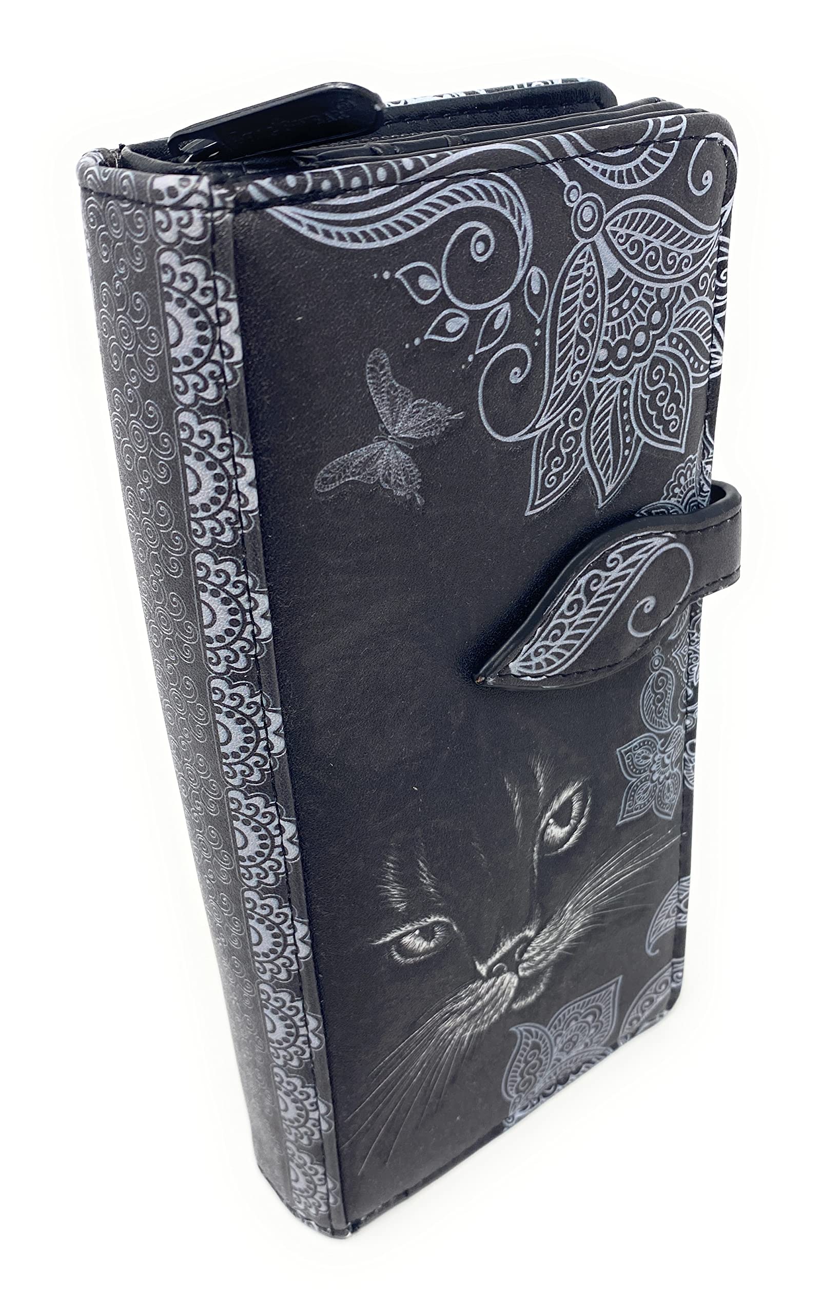 Shag Wear Shadow Cat Large Wallet for Women and Teen Girls Vegan Faux Leather Black 7"