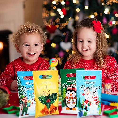 Miniatura 2 de Silkfly Bolsas de regalo de Navidad en julio, bolsas de plástico a granel con asas, bolsas de dulces de mercancía de 6.3 x 9.8 pulgadas, bolsa de