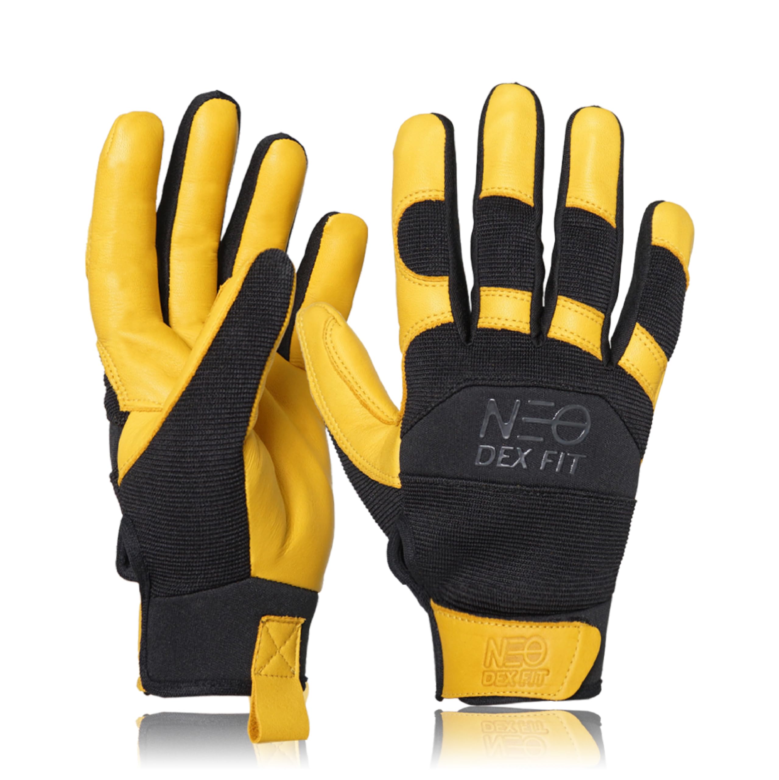 DEX FIT MG210P Mechanic Work Gloves, Waterproof Cowhide Leather Palm, Breathable Mesh Back, 3D Ergonomic Fit for Auto Repair, Construction, Gardening; Gold/Black XL 1 Pair
