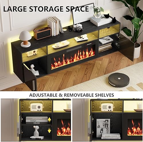 Miniatura 8 de Soporte flotante para TV con chimenea, soporte de TV flotante de 70 pulgadas montado en la pared con chimenea de 36 pulgadas, centro de