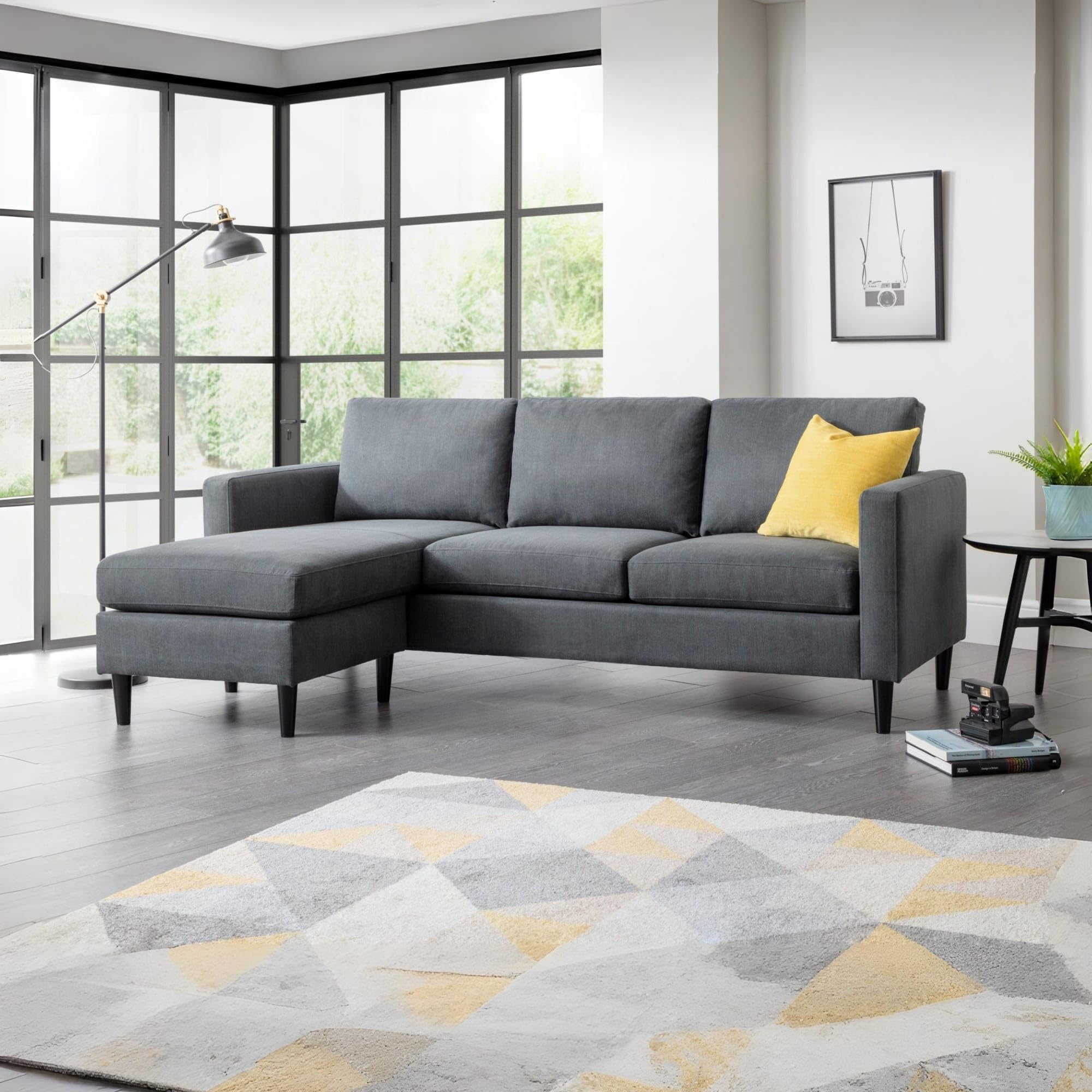 Julian Bowen Marant Corner Sofa, 3 Seater Couch, Grey - W148 x D226cm