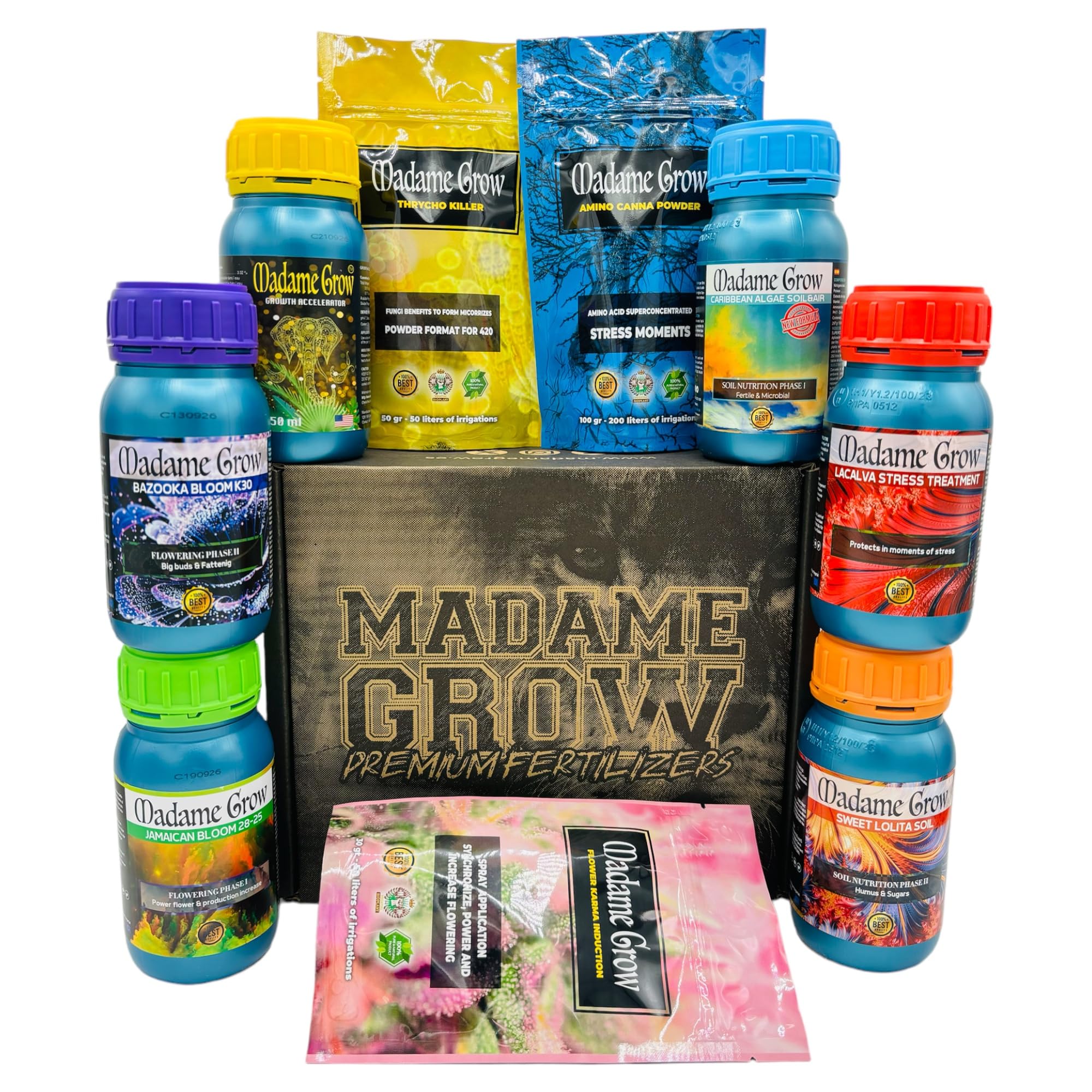 MADAME GROW - Engrais Organique - Croissance et Floraison - 9PACK - KIT PREMIUM PLUS - (6x250ml+100g+50g+30g)