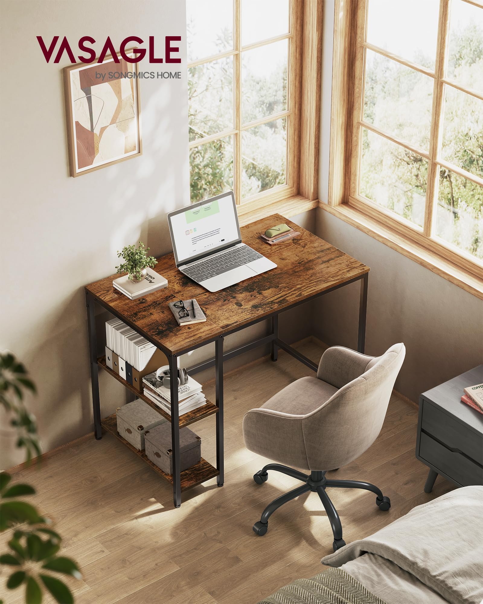 VASAGLE Scrivania per Computer, Scrittoio, Moderno, Tavolo da Lavoro, per Ufficio Camera da Letto Soggiorno, 100 x 50 x 76 cm, Marrone Vintage e Nero LWD046B01