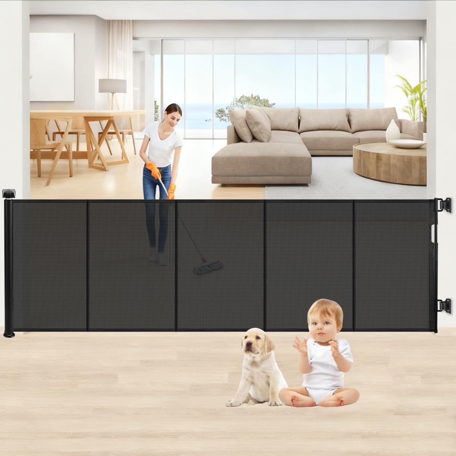 Puerta Seguridad Bebé Extensibles, 0-3M Barrera Seguridad Niños y Perros, Vallas de Seguridad para Niños Escaleras y Pasillos, Interiores y Exteriores