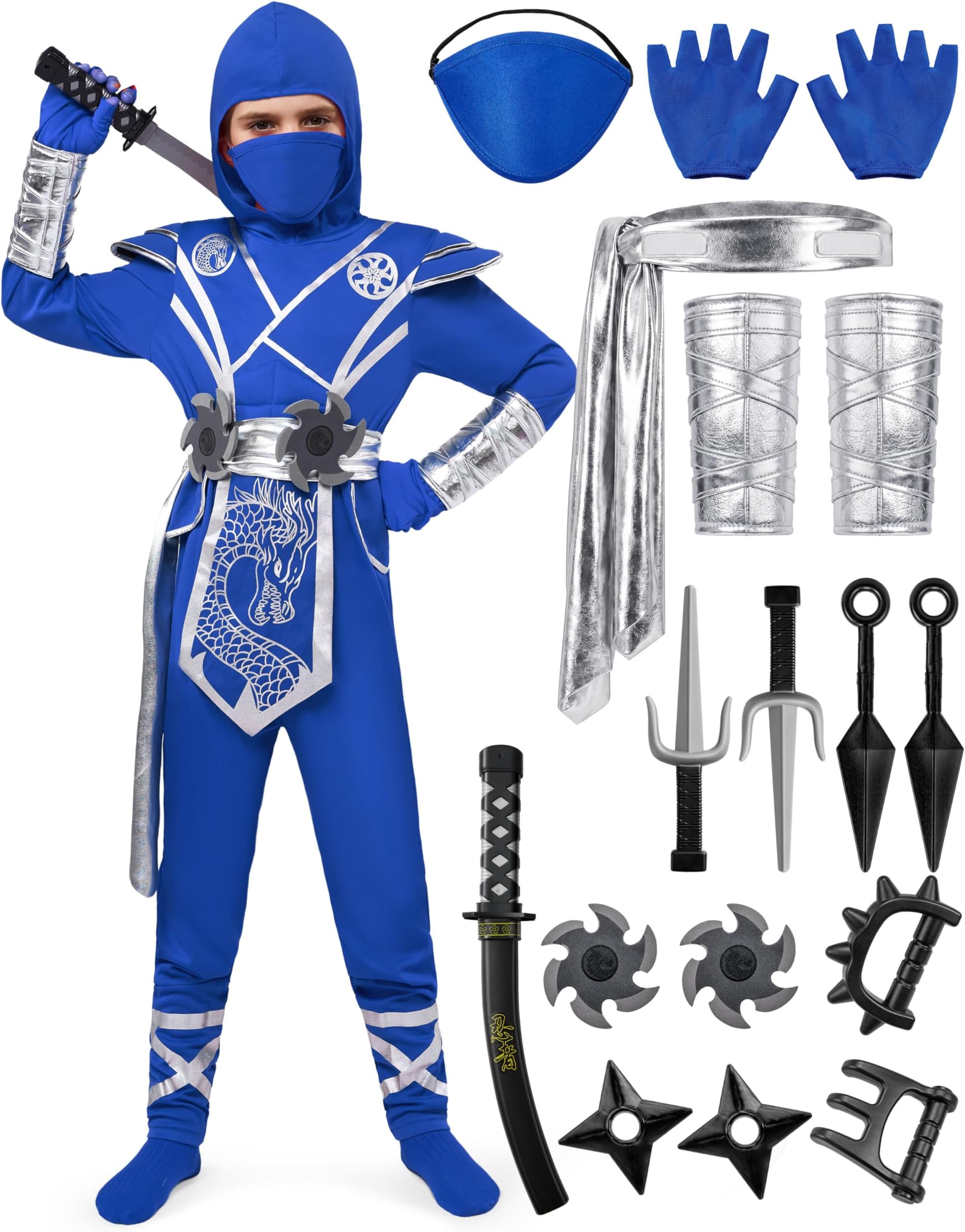 Halloween Ninja Costume Kids, Ninja Dragon Jumpsuit Set, Boys Halloween Costume for DressUp Party