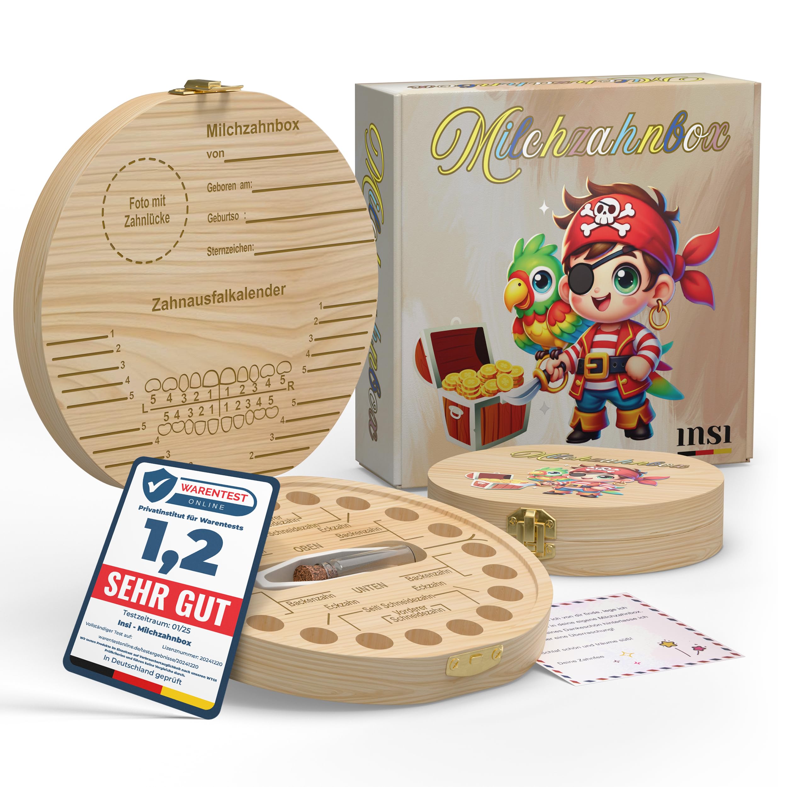 insi Kinderzahndose für Milchzähne. Personalisierbare Milchzahndose. Ink.Geschenkbox, Lupe und Zahnfeebrief. Zahndose als Geschenk für Kinder. (Beige)