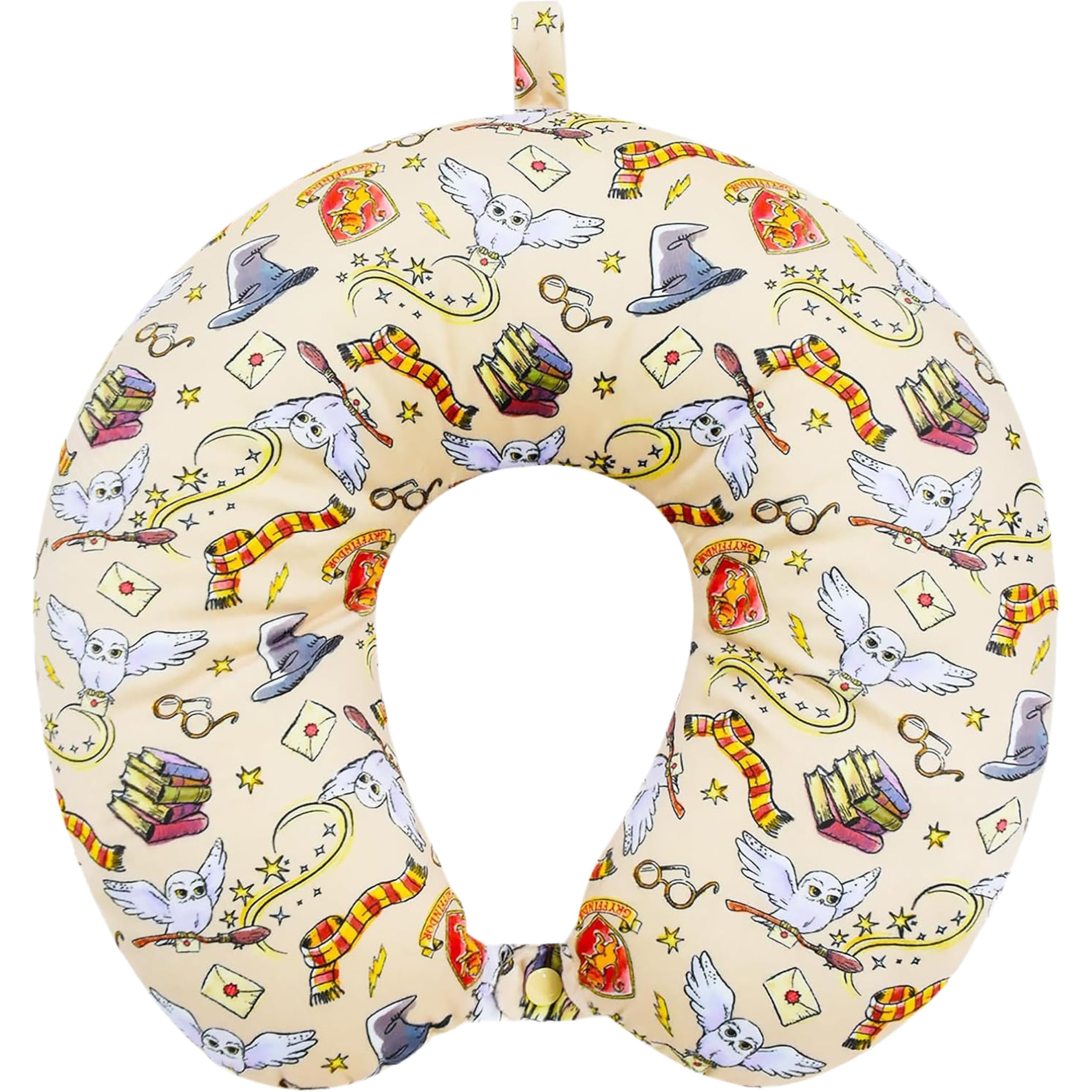 FUL Harry Potter Neck Pillow, All Over Print Polypropylene Foam Travel Pillow for Airplane and Car, U-Shaped, Cream
