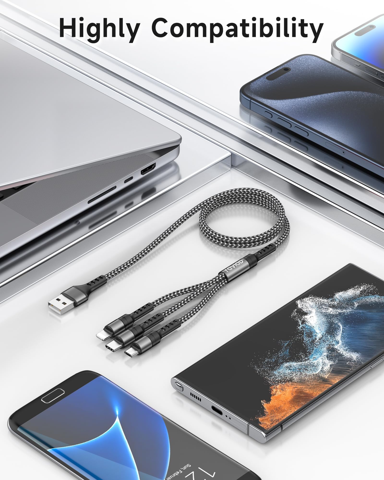 RAVIAD Kabel Multi USB [2 sztuki 2 M] 3 w 1, uniwersalny kabel do ładowania, kabel do szybkiego ładowania z mikro USB typu C, kabel Lightning do iPhone 17/16/15, Android Galaxy S25/S24/S23, Huawei