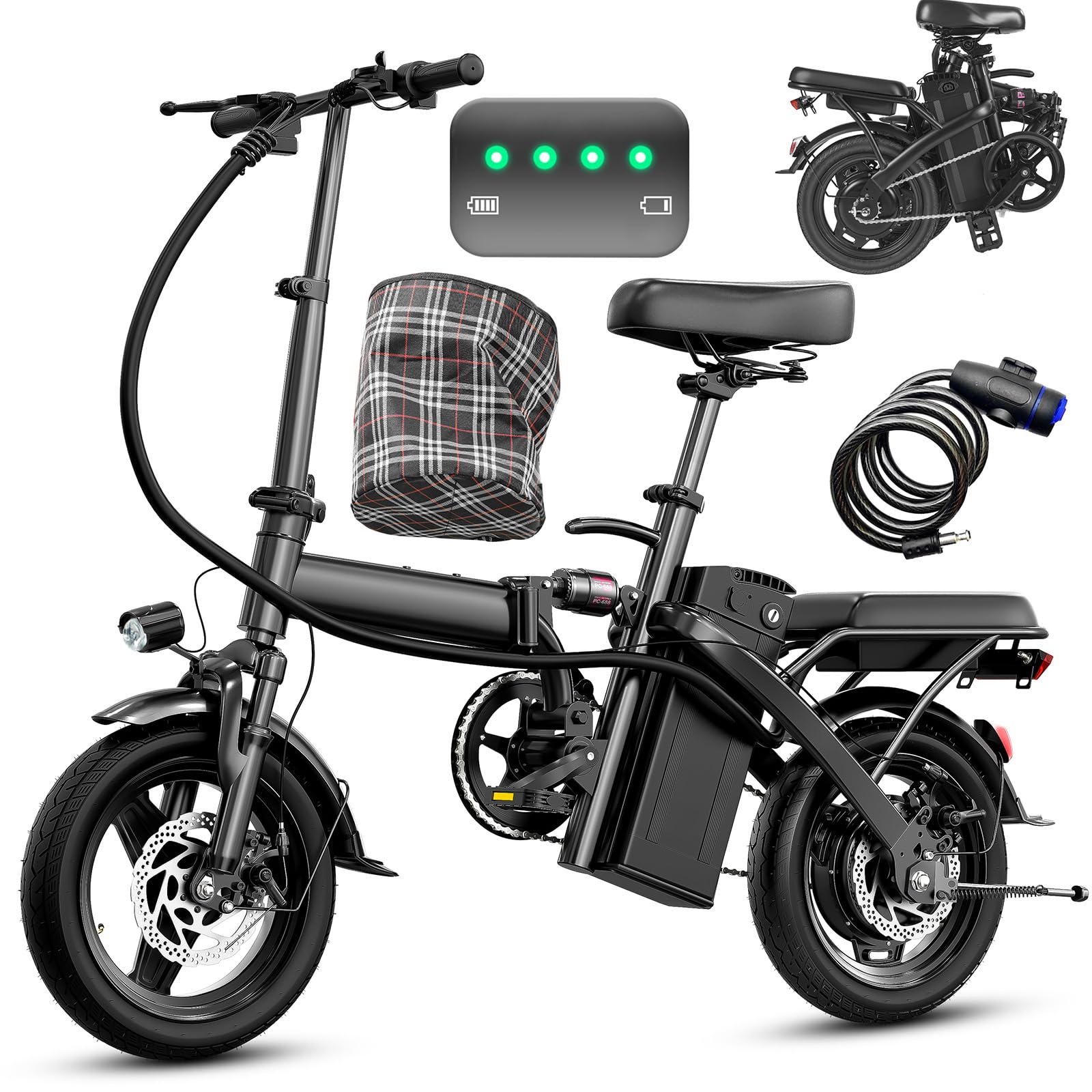 Folding Electric Bike for Adults and Teens, 560W Motor 24MPH Compact Commuter Ebike, 32 Miles Range, 48V 10Ah Battery, 3-Level Pedal Assist, 14" Foldable Mini Electric Bicycle, UL 2849 Certified