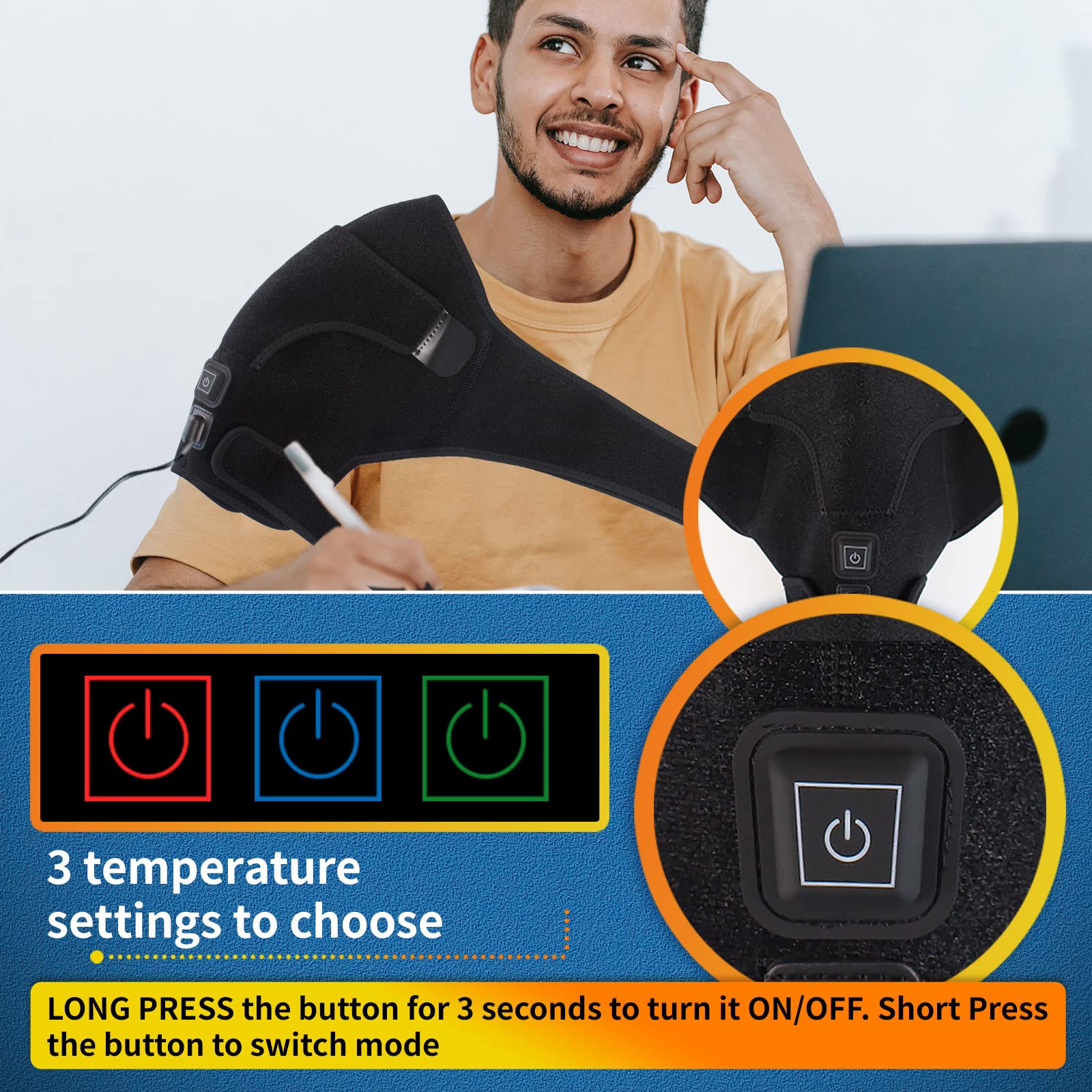 CREATRILL Heated Shoulder Wrap, 3 Heat Settings, Heating Pad Support Brace for Rotator Cuff