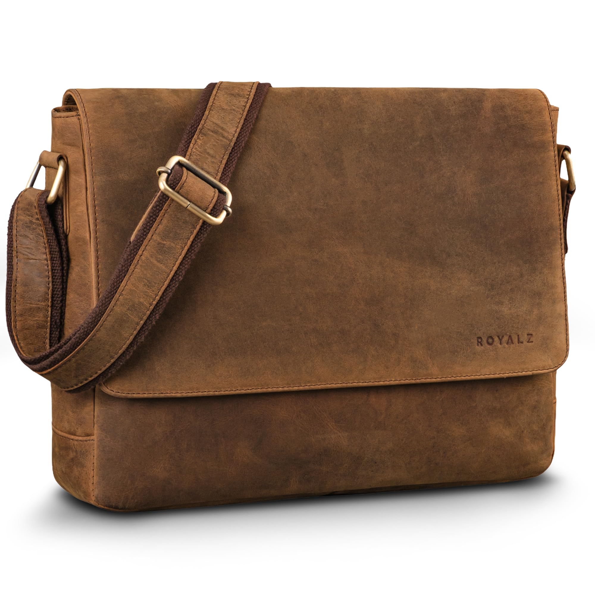 San Diego Men's Leather Laptop Bag for Hanging Flat Genuine Leather Vintage Briefcase with 15 Inch Laptop Compartment