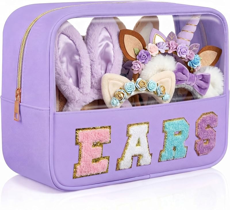 Hillban Estojo de Viagem Roxo para Tiara e Acessórios, Nylon e PVC, Estampa de Letras, 27,00 cm x 20,50 cm x 12,50 cm, 1 unidade