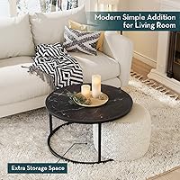 Vista 3 de SAYGOER Black Coffee Table Round Marble CoffeeTables for Living Room Modern Small Center Table with Metal Frame, 27.6 * 27.6 * 17.7, Faux Marble