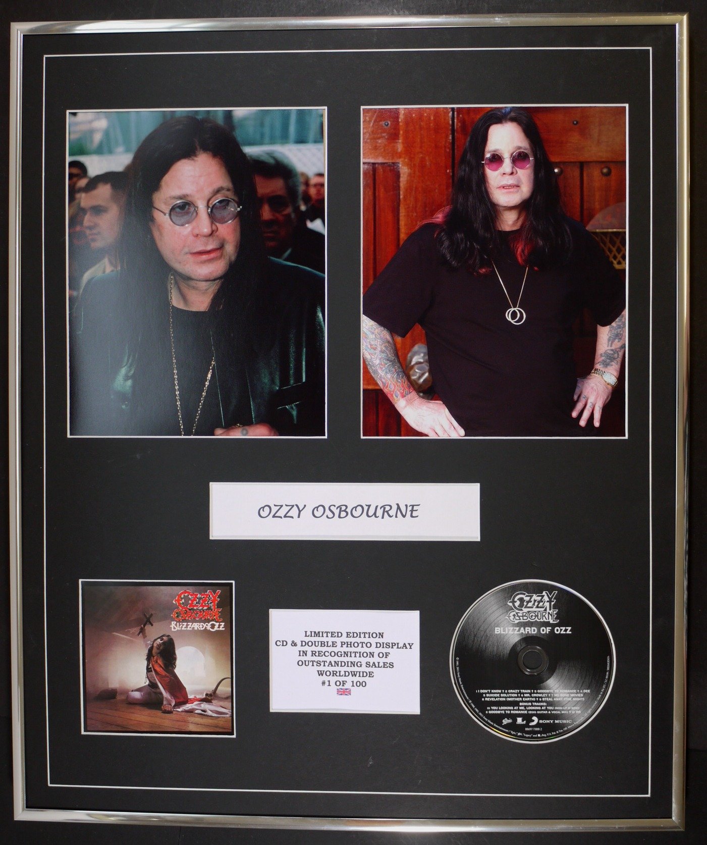 CD & DOUBLE PHOTO DISPLAY OZZY OSBOURNE LTD. EDITION/COA/BLIZZARD OF OZ