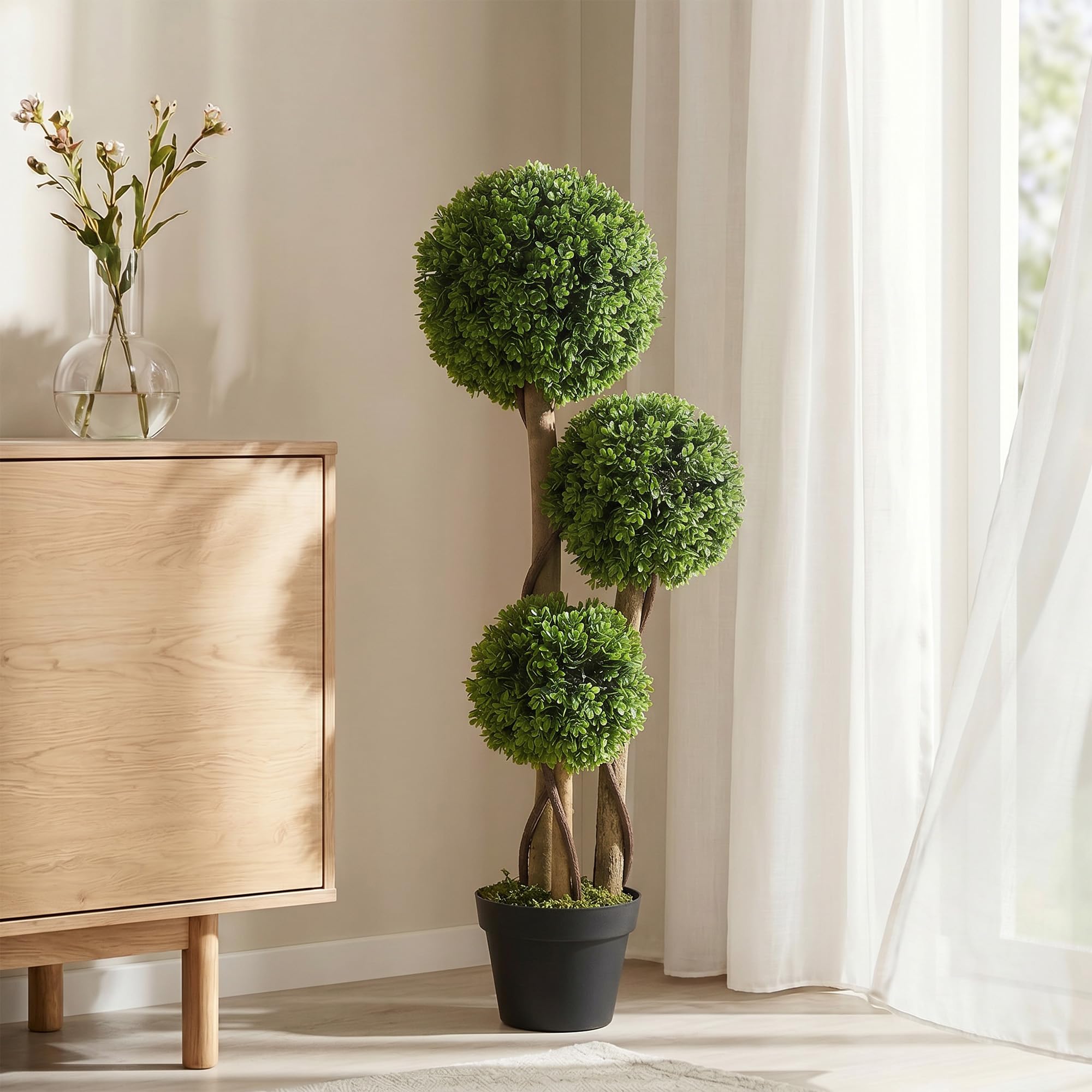 HOMCOM Planta Artificial, Planta Artificial, boj de 90 cm en Maceta, árbol Artificial con protección UV, Planta de Interior para salón, balcón, Verde Claro