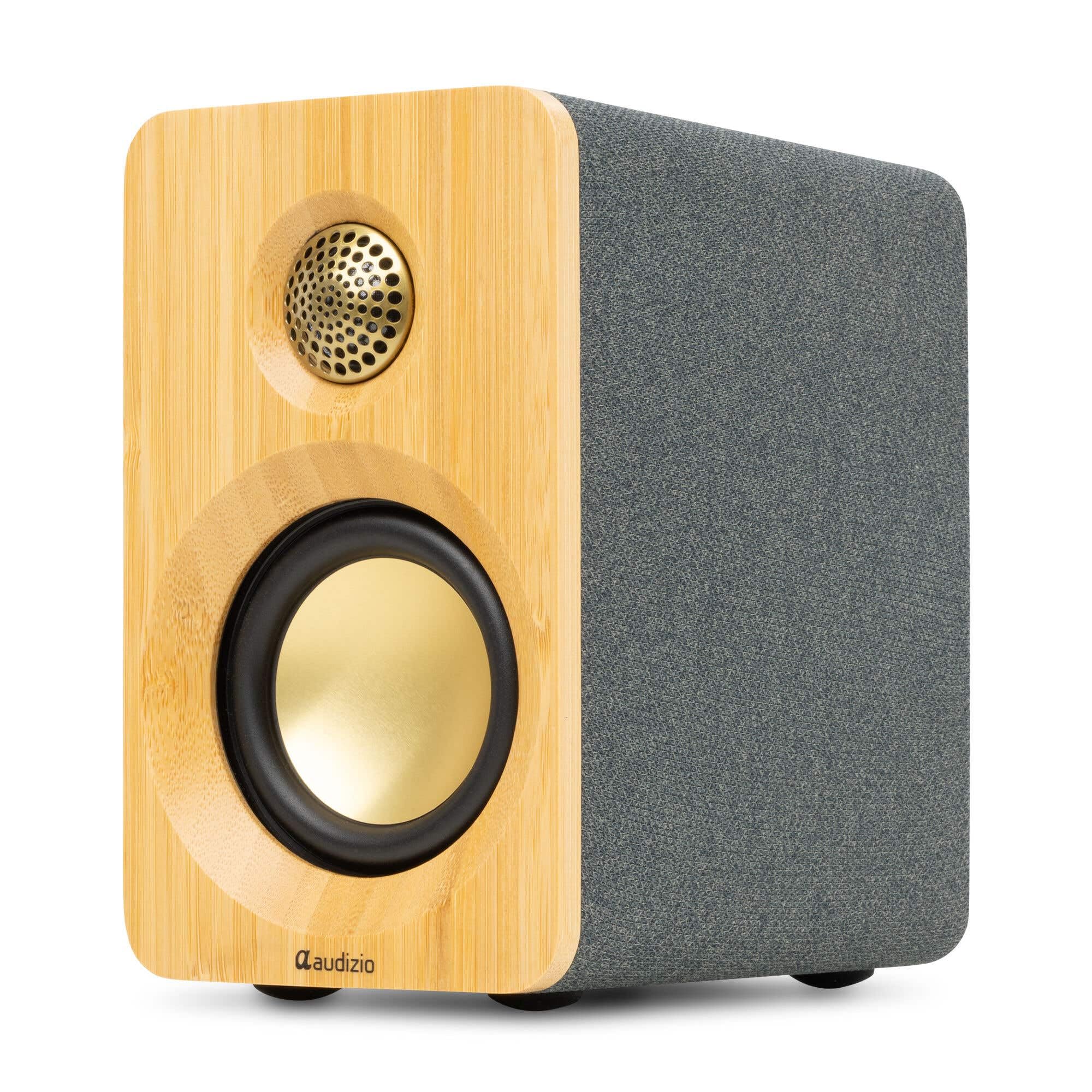 Audizio KS16 – Altavoces HiFi Activos 100W con Bluetooth 5.3, USB-C, Salida subwoofer, Amplificador Integrado, Altavoces de estanteria para música, Ordenador y Tocadiscos, Color bambú