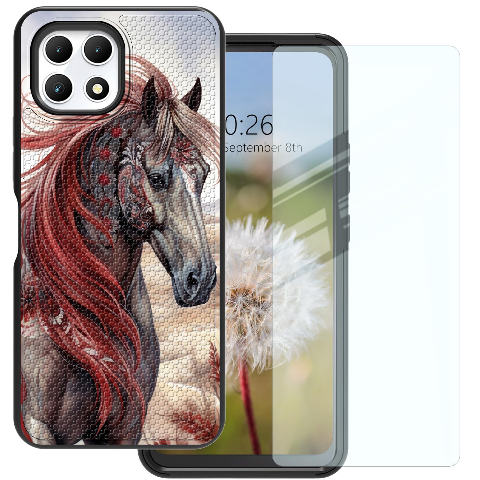 RMJKXQZG for Revvl 7 5G Case with Tempered Glass Screen Protector, Soft TPU Protective Case Hard PC Armor Panel Dual Layer Structure Protection for