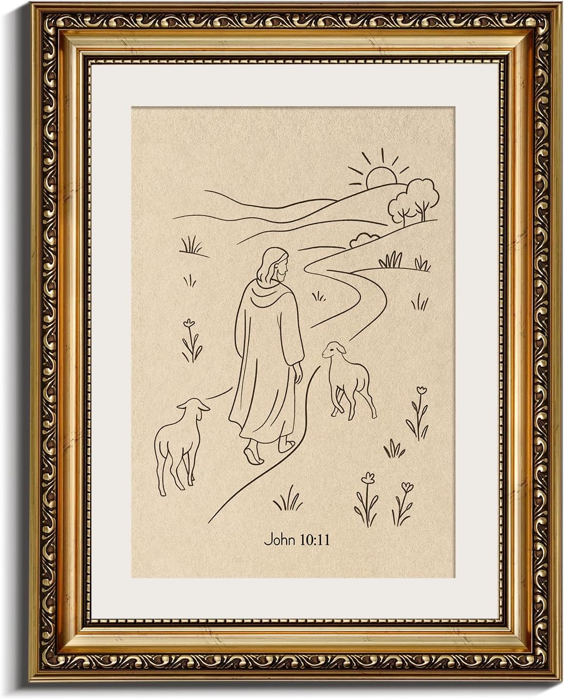 InSimSea 11×14 Gold Framed Christian Canvas Wall Art, Jesus and Lamb Painting Prints, Modern Religious Wall Decor for Living Room Prayer Room Nursery Church, Ready to Hang