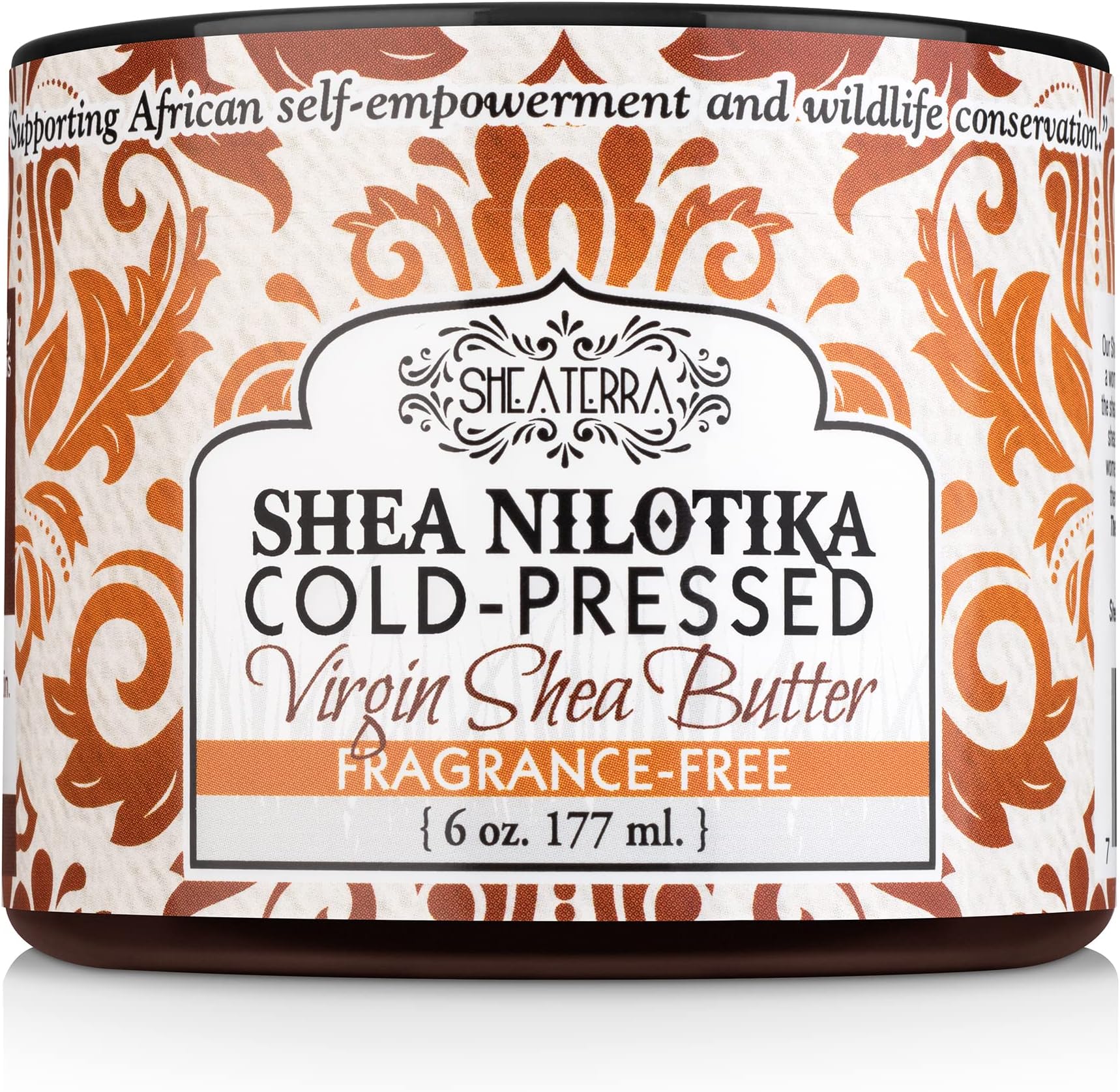 Shea Terra Organics 100% Organic Cold-Pressed Virgin Shea Butter - Fragrance-Free | Natural Anti-Aging Daily Skin, Nails & Hair Cream to Soften Dry Skin, Reduce Wrinkles & Stretch Marks - 6 oz