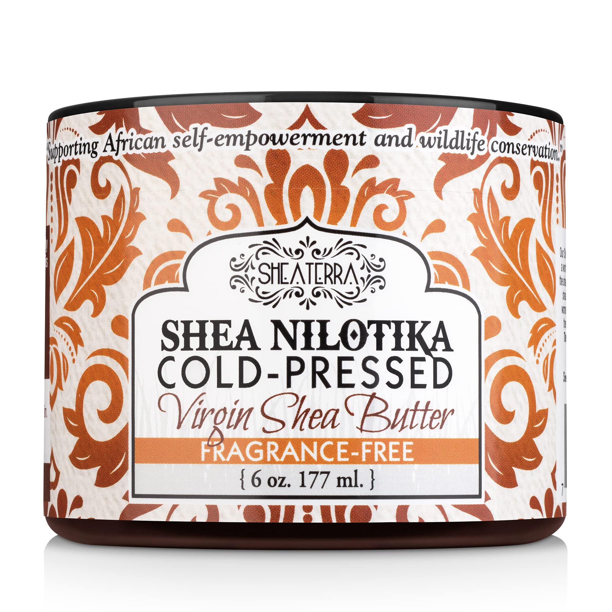 Shea Terra Organics 100% Organic Cold-Pressed Virgin Shea Butter - Fragrance-Free | Natural Anti-Aging Daily Skin, Nails & Hair Cream to Soften Dry Skin, Reduce Wrinkles & Stretch Marks - 6 oz