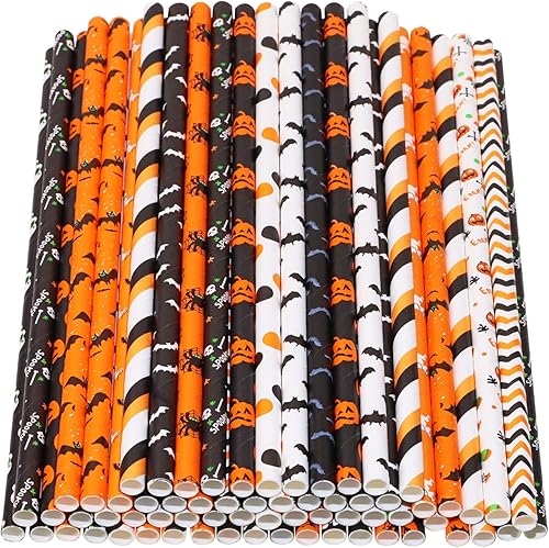 Pajitas de papel para Halloween, diseño de ángel penta, 50 unidades, calabaza, murciélago, araña, casada, cráneo, sorbete para niños, Halloween,