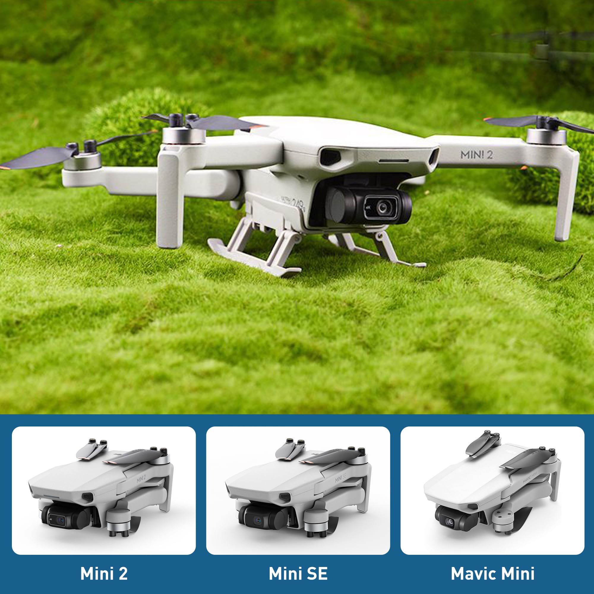Estensori Carrello Atterraggio Per DJI Mavic Mini 2 – Alza 2,2 Cm, Protegge Gimbal E Batteria, In ABS Leggero (Grigio) - 2