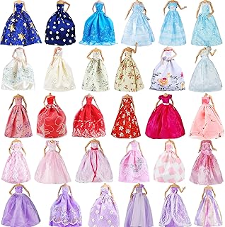 E-TING 5pcs Fashion Gorgeous Princess Wedding Party Gown Dresses Clothes with Floral-Print Voile All Around for Girl Doll(Random Pick) - Buy now