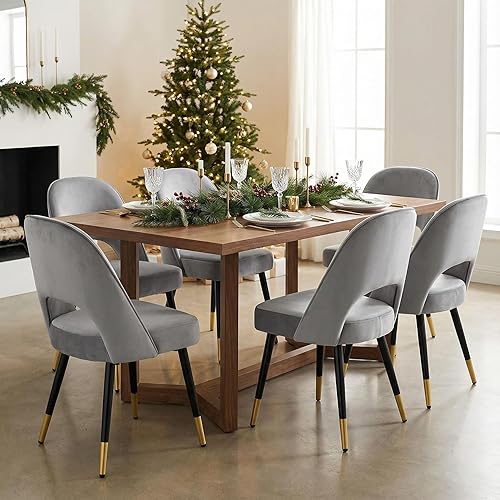 Miniatura 9 de LukeAlon Juego de 4 sillas de comedor clásicas de terciopelo, sillas de cocina tapizadas con respaldo abierto con patas de metal, sillas laterales