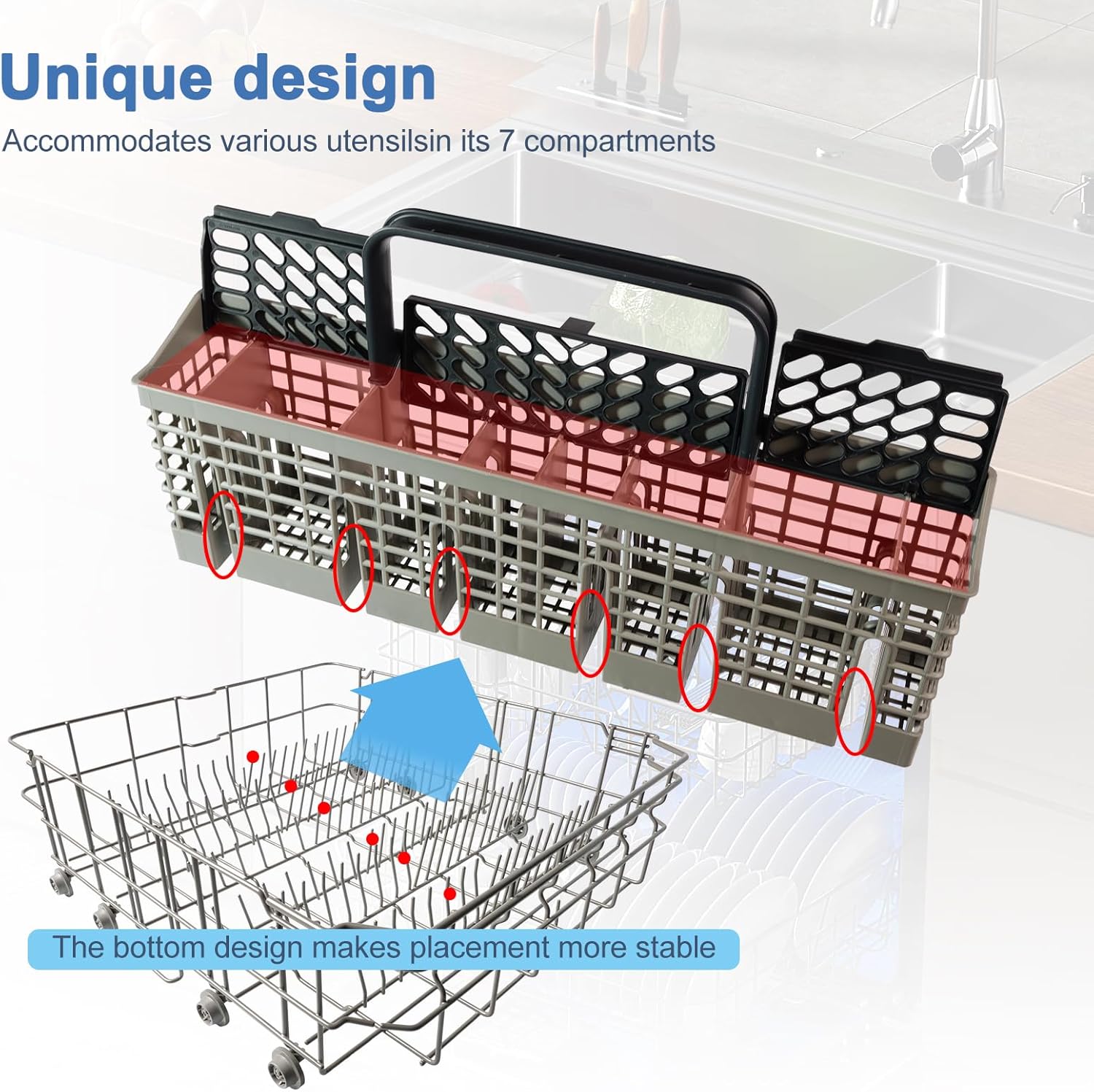 DD82-01112A / DD94-01013A / DD97-00250A Universal Silverware Utensil Basket for Dishwasher, Plastic Cutlery Organizer Holder, Fits Most Brands, 9 x 3 x 10.3 Inch